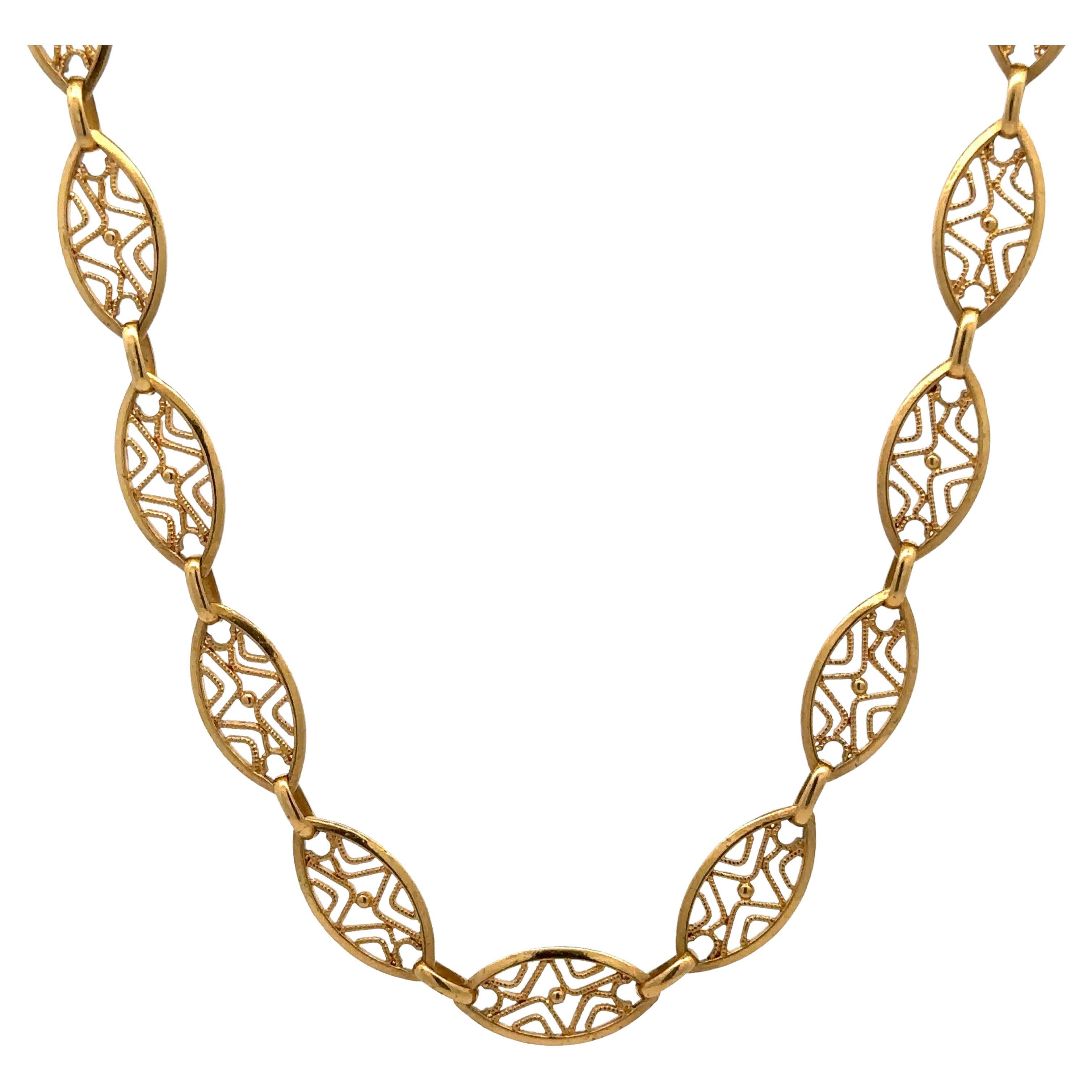 Collier à maillons ovales en or jaune 18k massif 18" Filigree Milgrain Work en vente