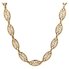 Solid 18k Yellow Gold 18" Filigree Milgrain Work Oval Link Chain Necklace