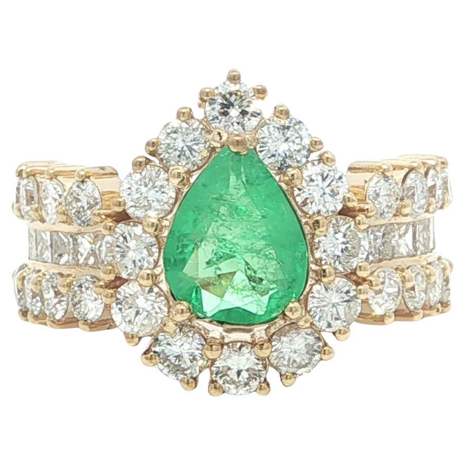 Solid 18k Yellow Gold 3.3ctw Pear Emerald Round 
Princess Diamond Ring