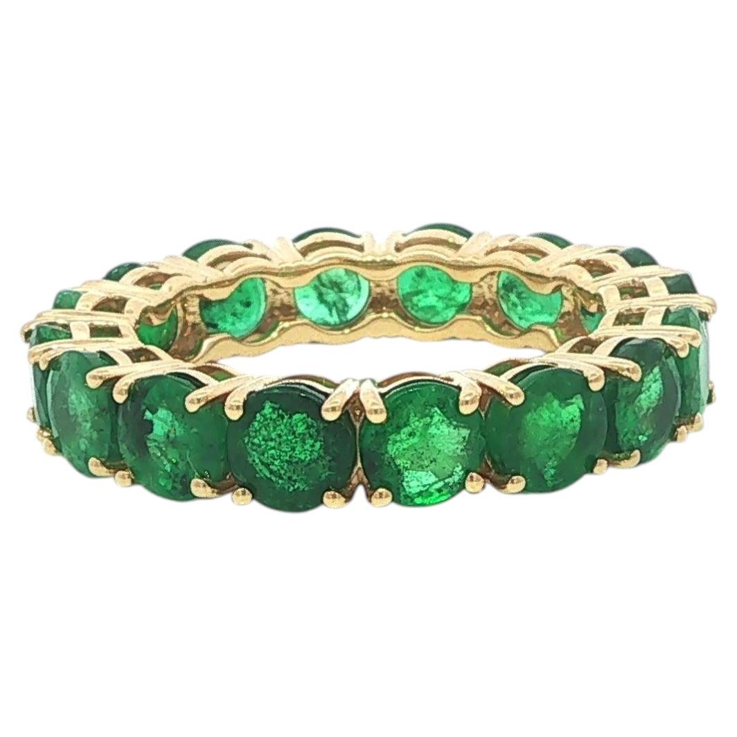 Bague en or jaune massif 18k 5.72ctw Round Emerald Eternity Band sz 6.5
