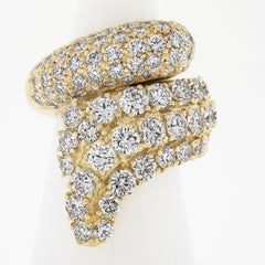 Solid 18k Yellow Gold 6.50ctw Round Brilliant Pave Diamond Snake Wrap Band Ring