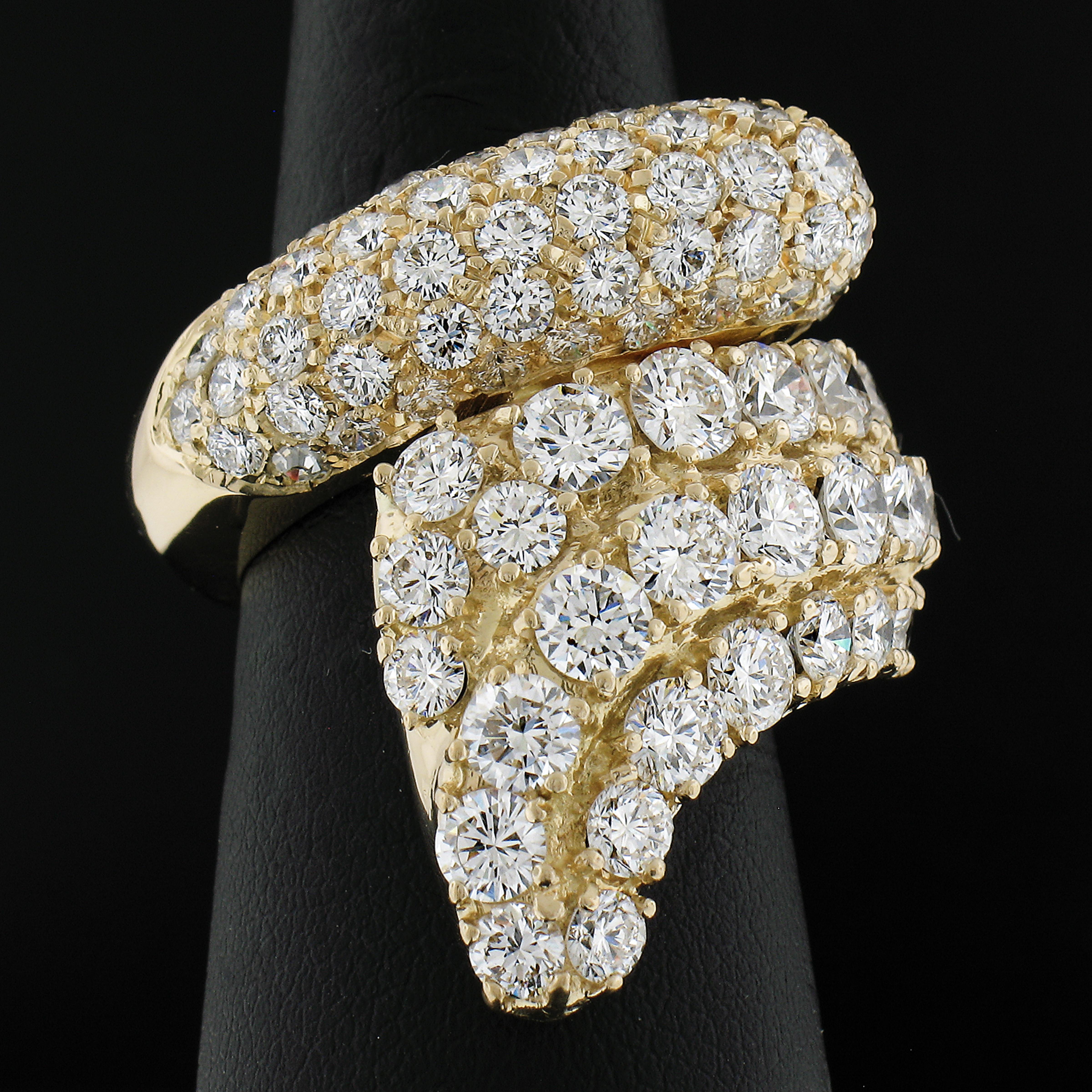 Round Cut Solid 18k Yellow Gold 6.50ctw Round Brilliant Pave Diamond Snake Wrap Band Ring For Sale
