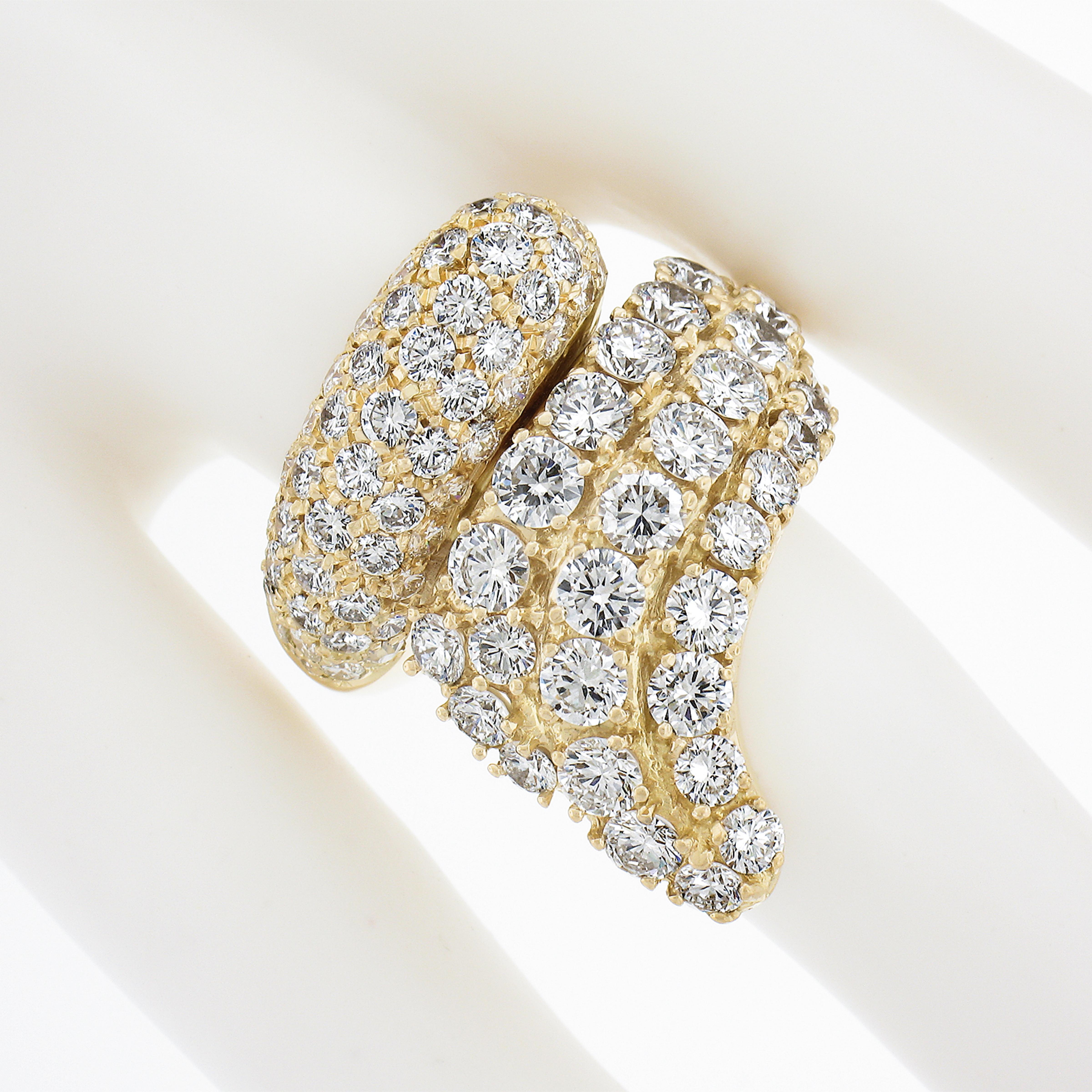 Solid 18k Yellow Gold 6.50ctw Round Brilliant Pave Diamond Snake Wrap Band Ring In Excellent Condition For Sale In Montclair, NJ
