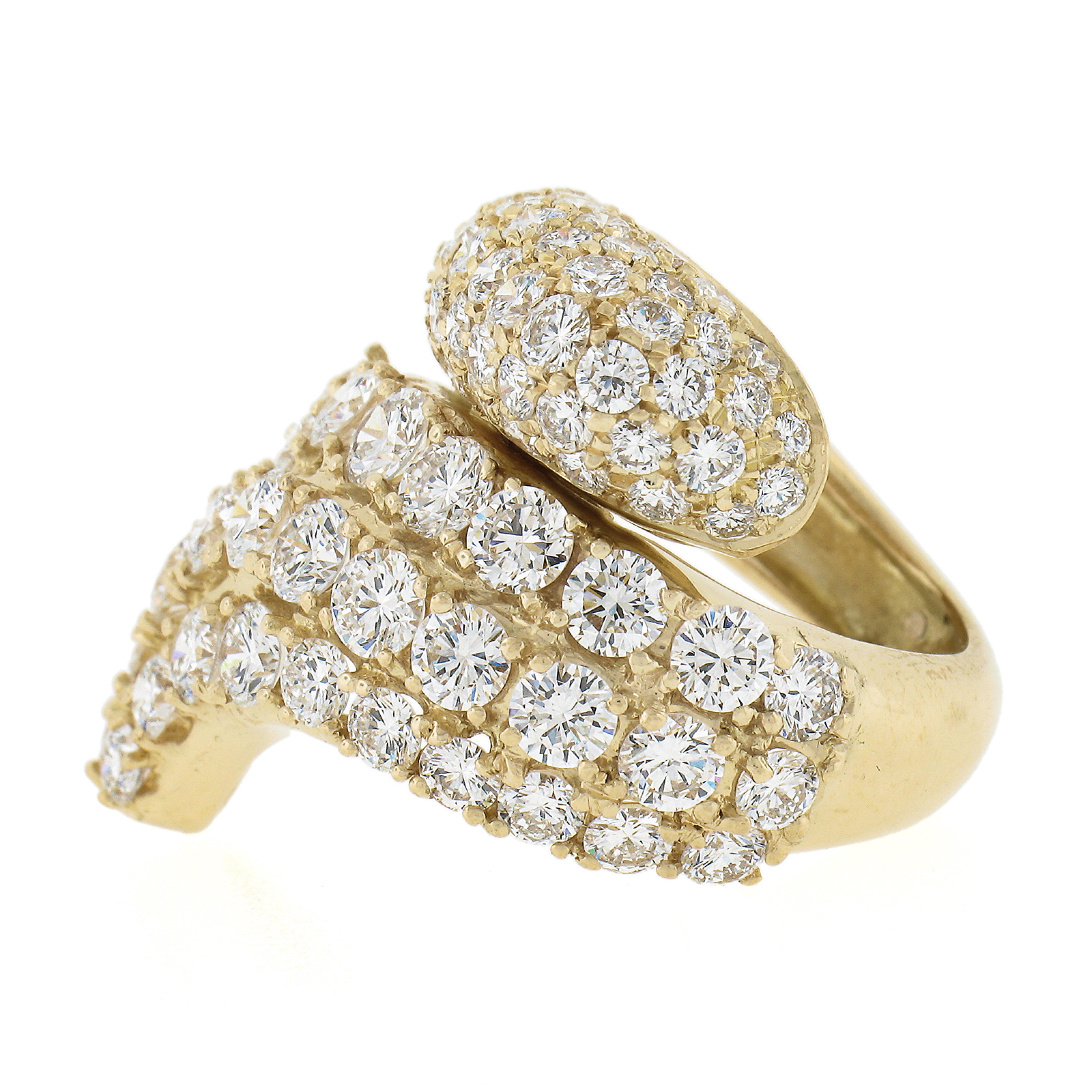 Solid 18k Yellow Gold 6.50ctw Round Brilliant Pave Diamond Snake Wrap Band Ring For Sale 1