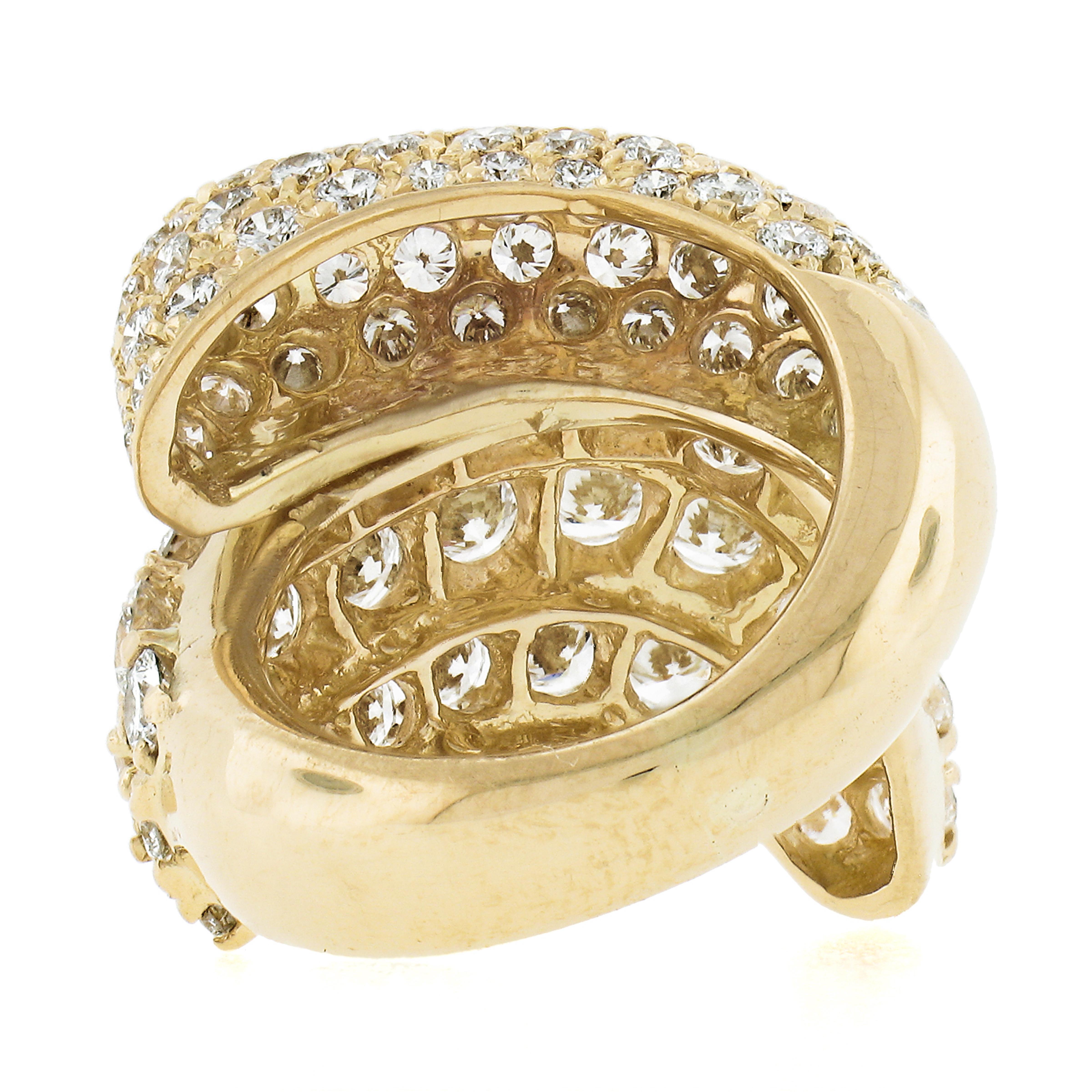 Solid 18k Yellow Gold 6.50ctw Round Brilliant Pave Diamond Snake Wrap Band Ring For Sale 2