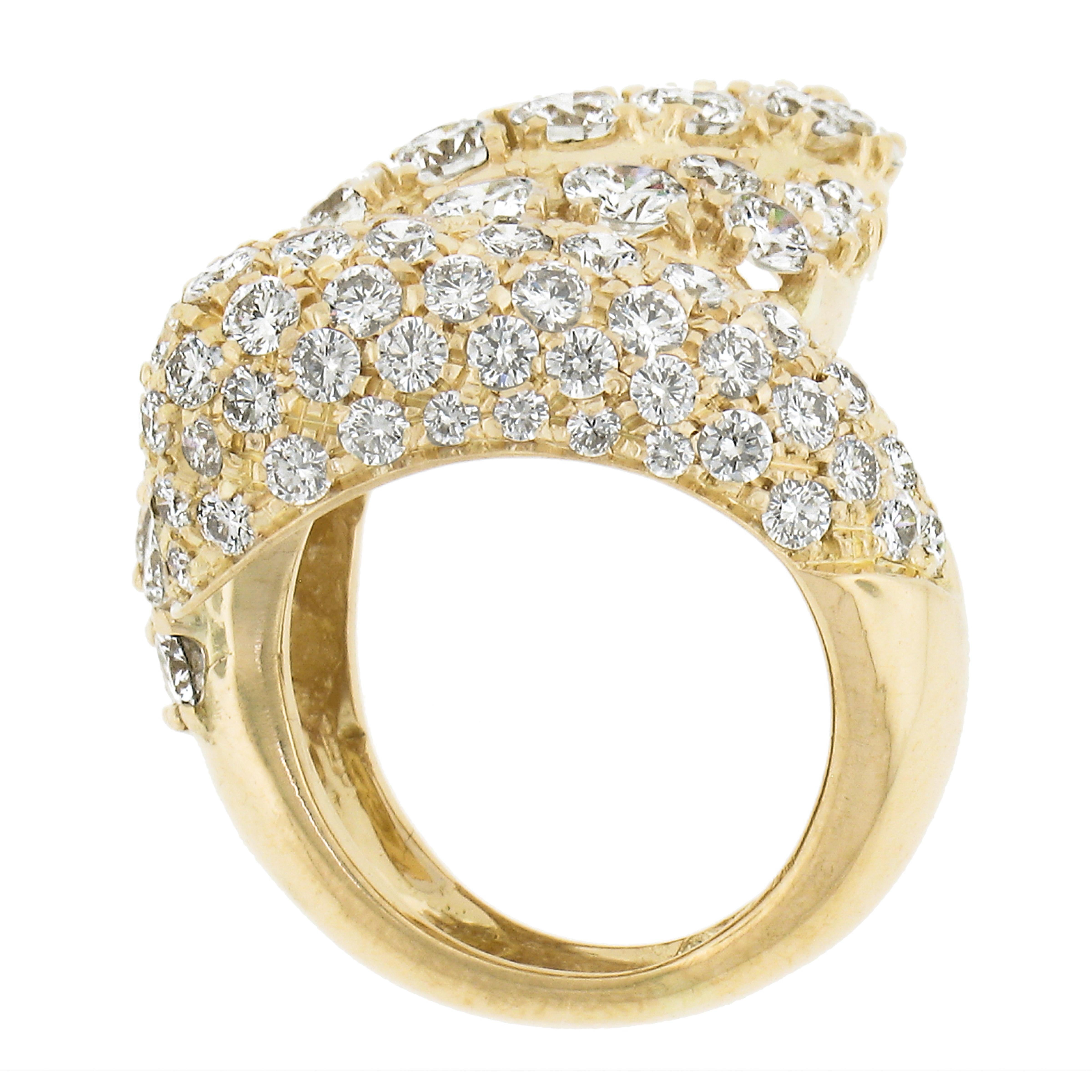 Solid 18k Yellow Gold 6.50ctw Round Brilliant Pave Diamond Snake Wrap Band Ring For Sale 3