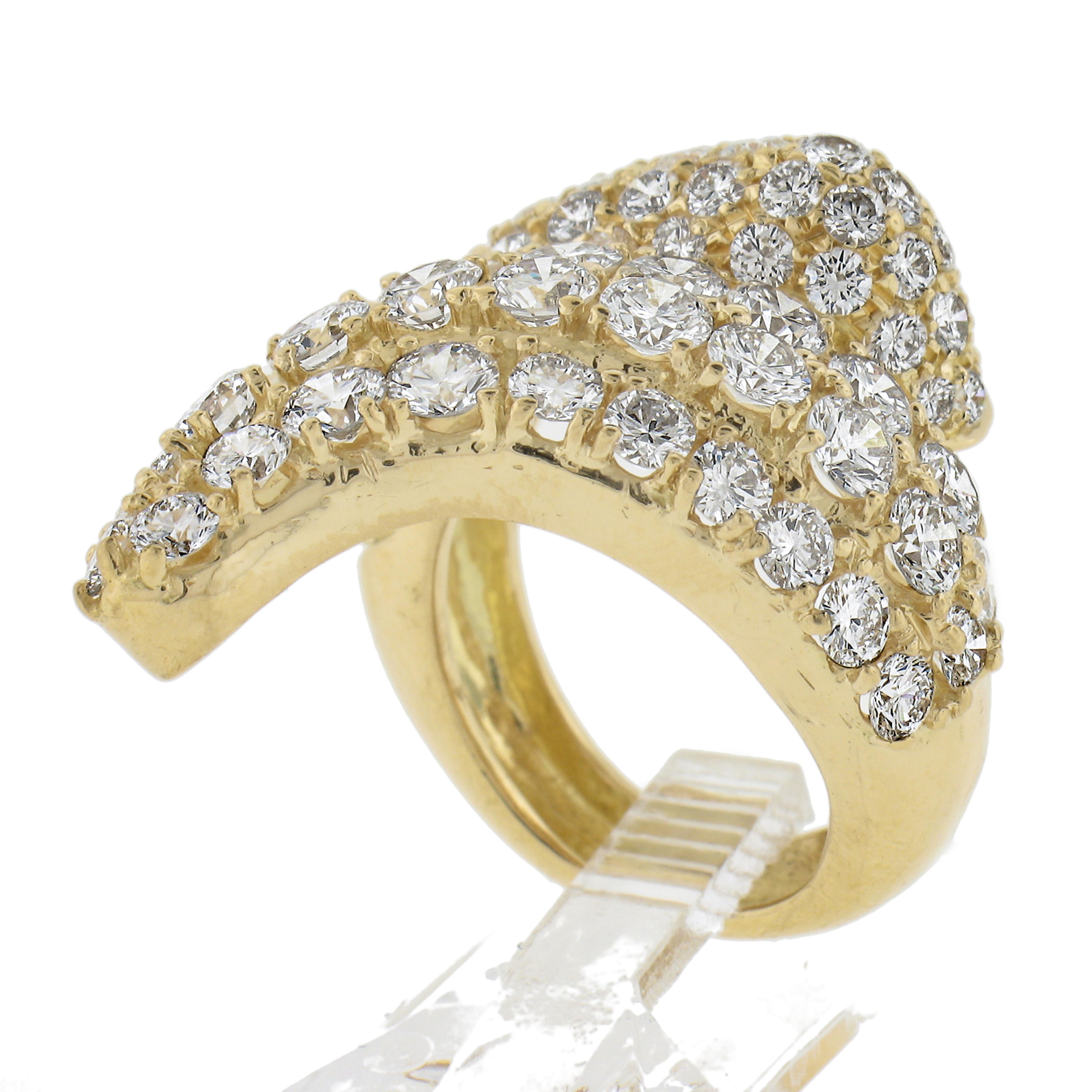 Solid 18k Yellow Gold 6.50ctw Round Brilliant Pave Diamond Snake Wrap Band Ring For Sale 4