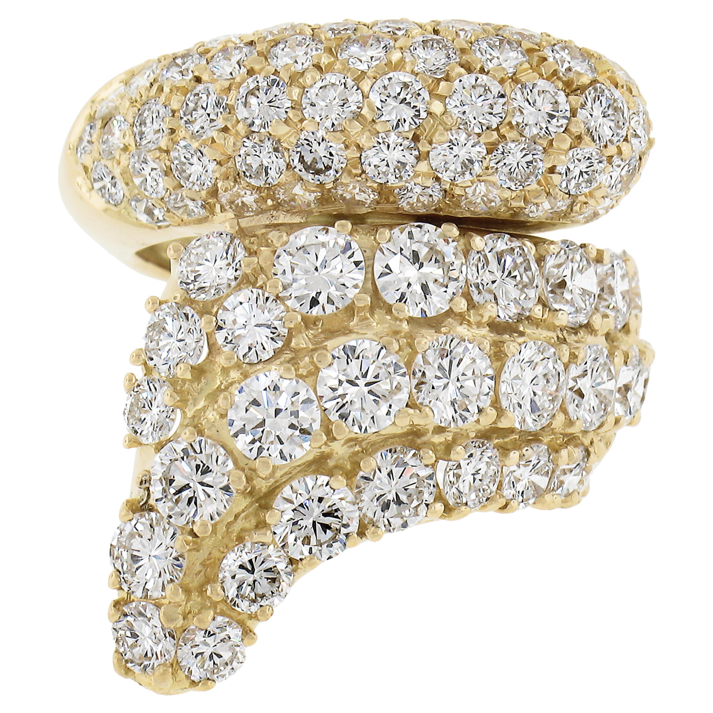 Solid 18k Yellow Gold 6.50ctw Round Brilliant Pave Diamond Snake Wrap Band Ring For Sale