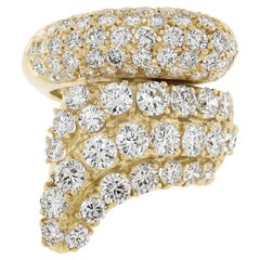 Solid 18k Yellow Gold 6.50ctw Round Brilliant Pave Diamond Snake Wrap Band Ring