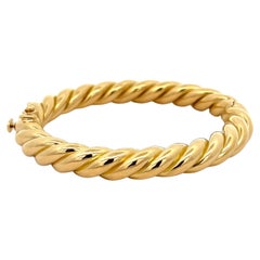 Solid 18K Yellow Gold 7" 8.6mm Puffed Polished Cable Hinged Open Bangle Bracelet