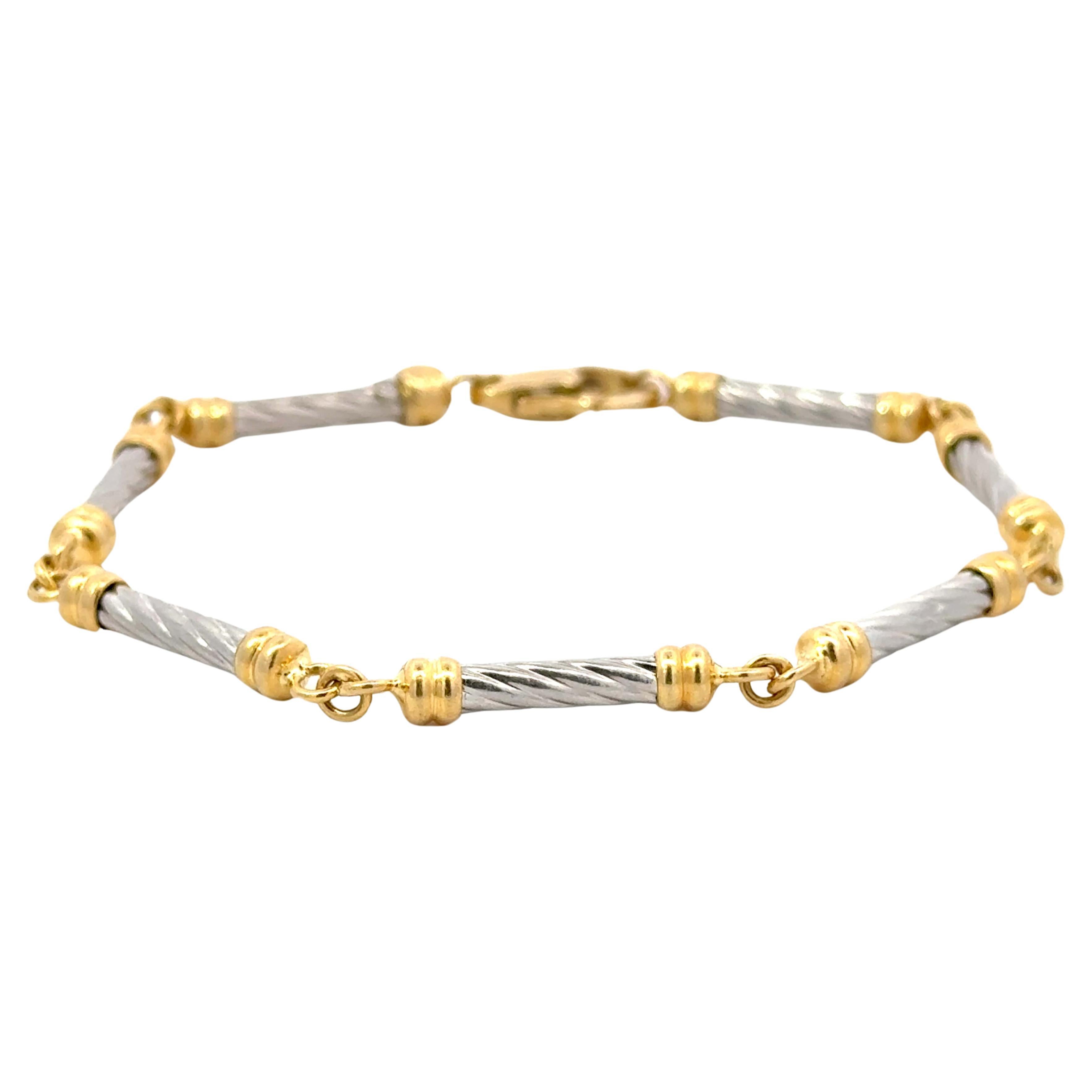 Bracelet à maillons en or jaune massif 18 carats et platine 