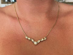 Solid 18k Yellow Gold Baguette Diamond Swirl Pendant Necklace