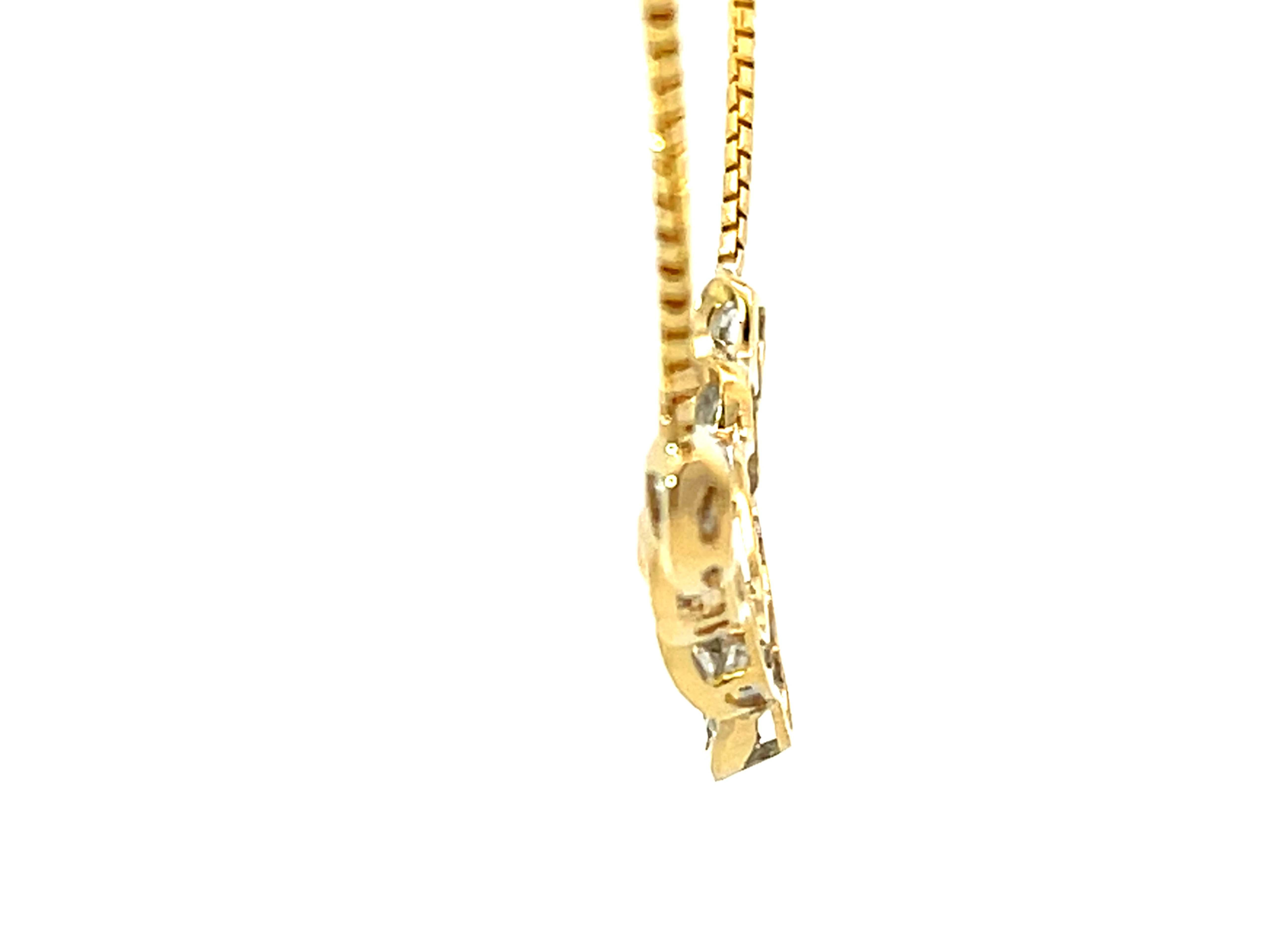 Women's Solid 18k Yellow Gold Baguette Diamond Swirl Pendant Necklace For Sale