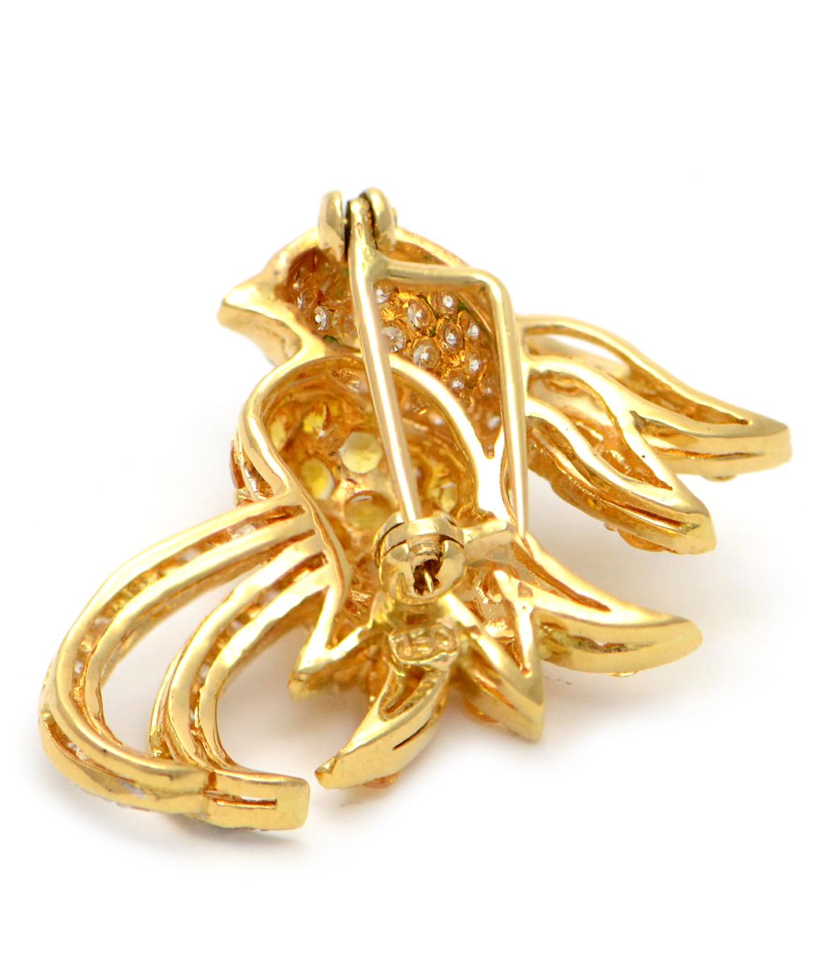 Solid 18K Yellow Gold Bird Brooch with Genuine Diamonds, Citrine & Emerald 10.1g 1