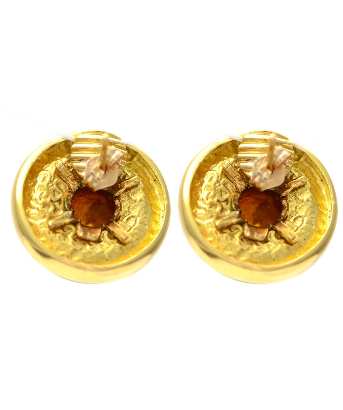Women's or Men's Solid 18 Karat Yellow Gold Chalcedony Earrings 18.2g