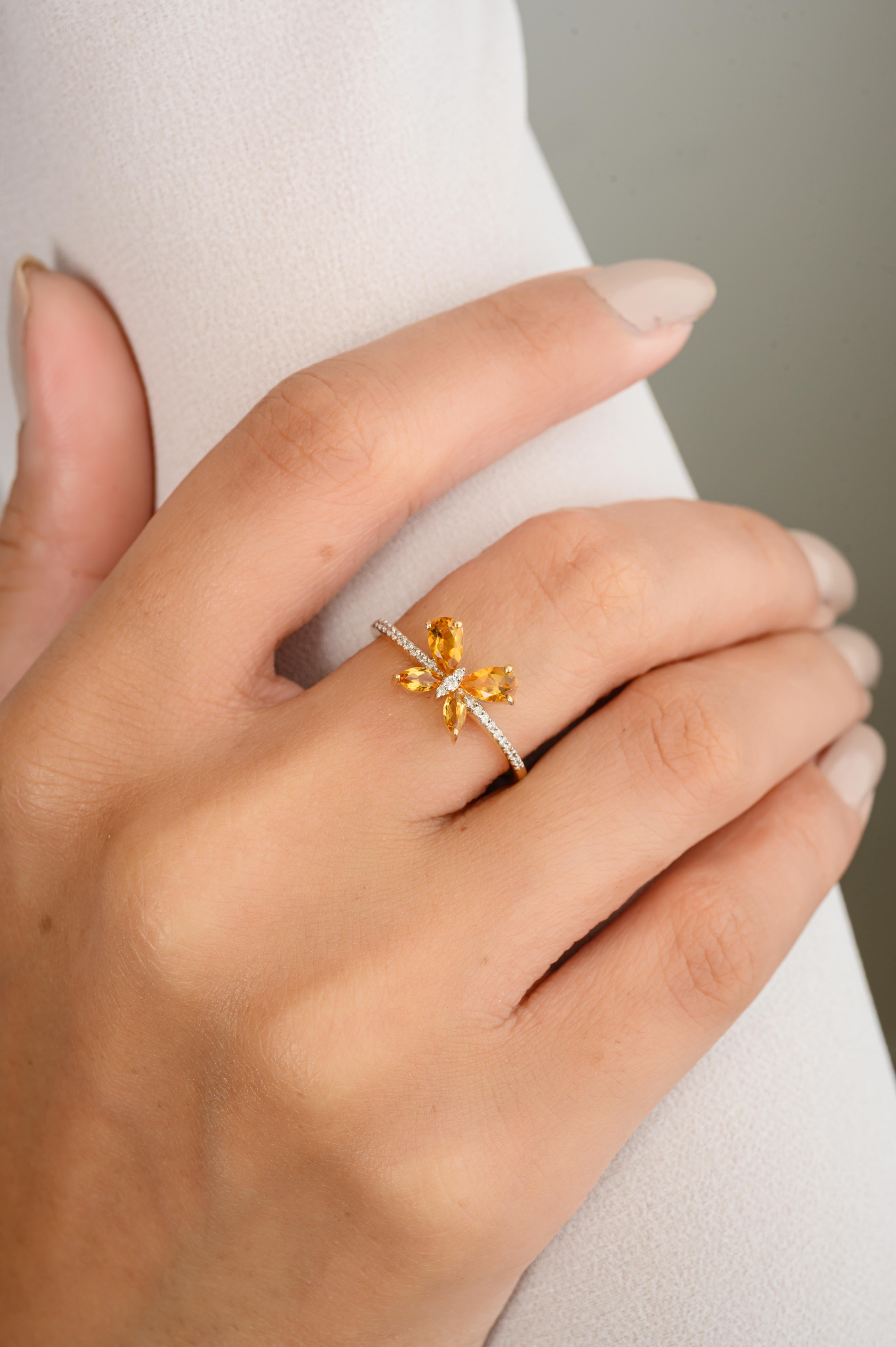 For Sale:  Solid 18k Yellow Gold Citrine Butterfly Minimalist Ring Gift for Girlfriend 2