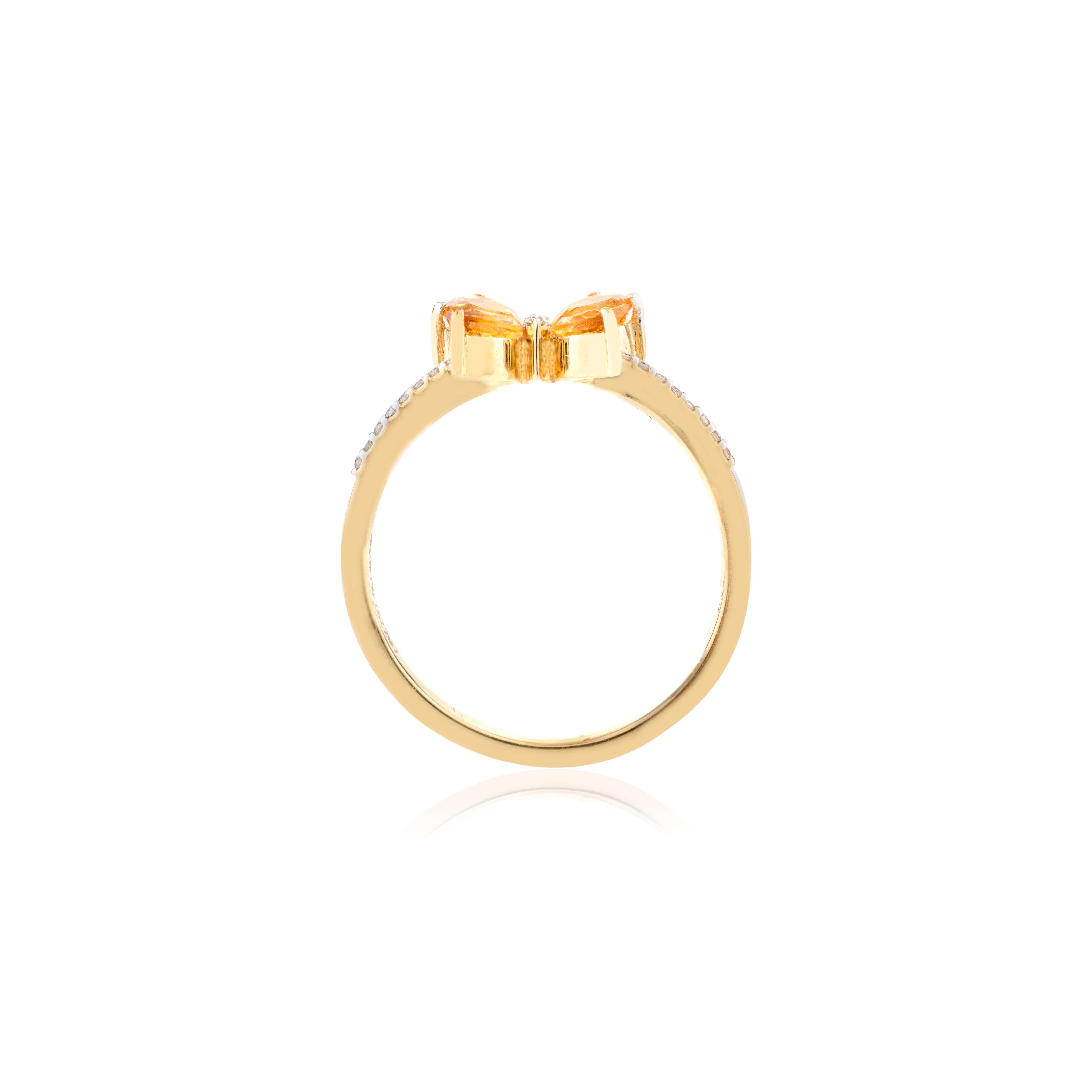 For Sale:  Solid 18k Yellow Gold Citrine Butterfly Minimalist Ring Gift for Girlfriend 3