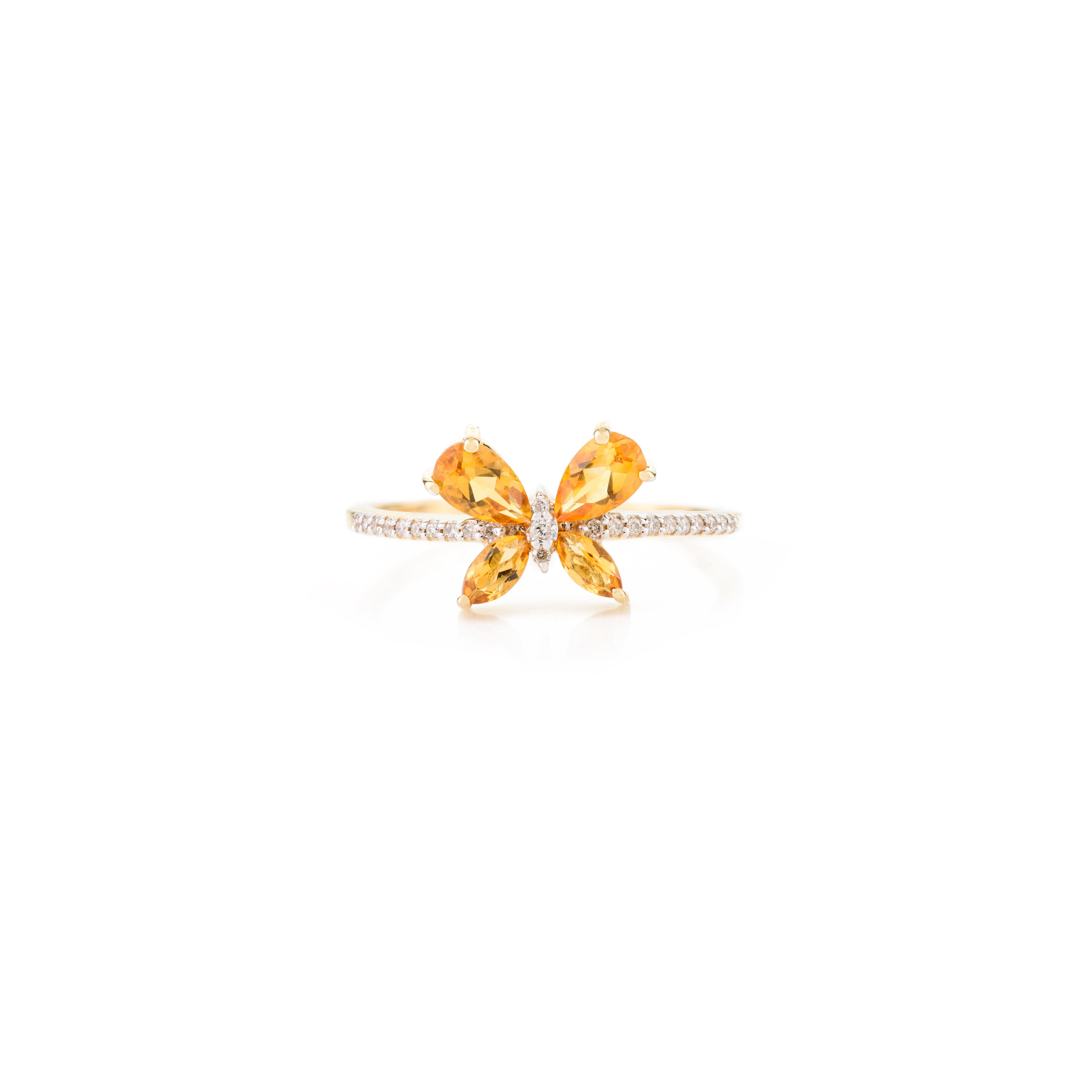 For Sale:  Solid 18k Yellow Gold Citrine Butterfly Minimalist Ring Gift for Girlfriend 4