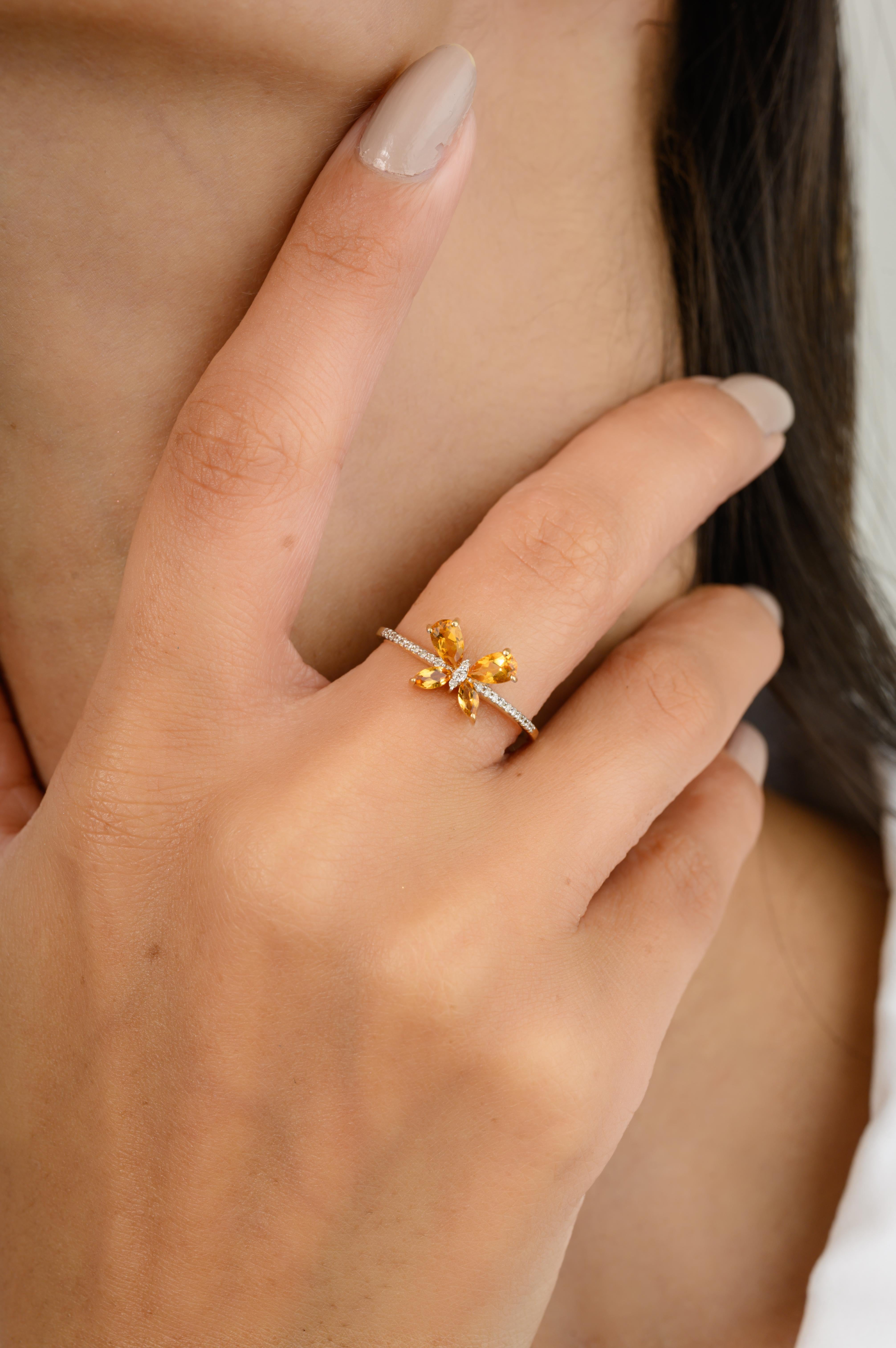 For Sale:  Solid 18k Yellow Gold Citrine Butterfly Minimalist Ring Gift for Girlfriend 5