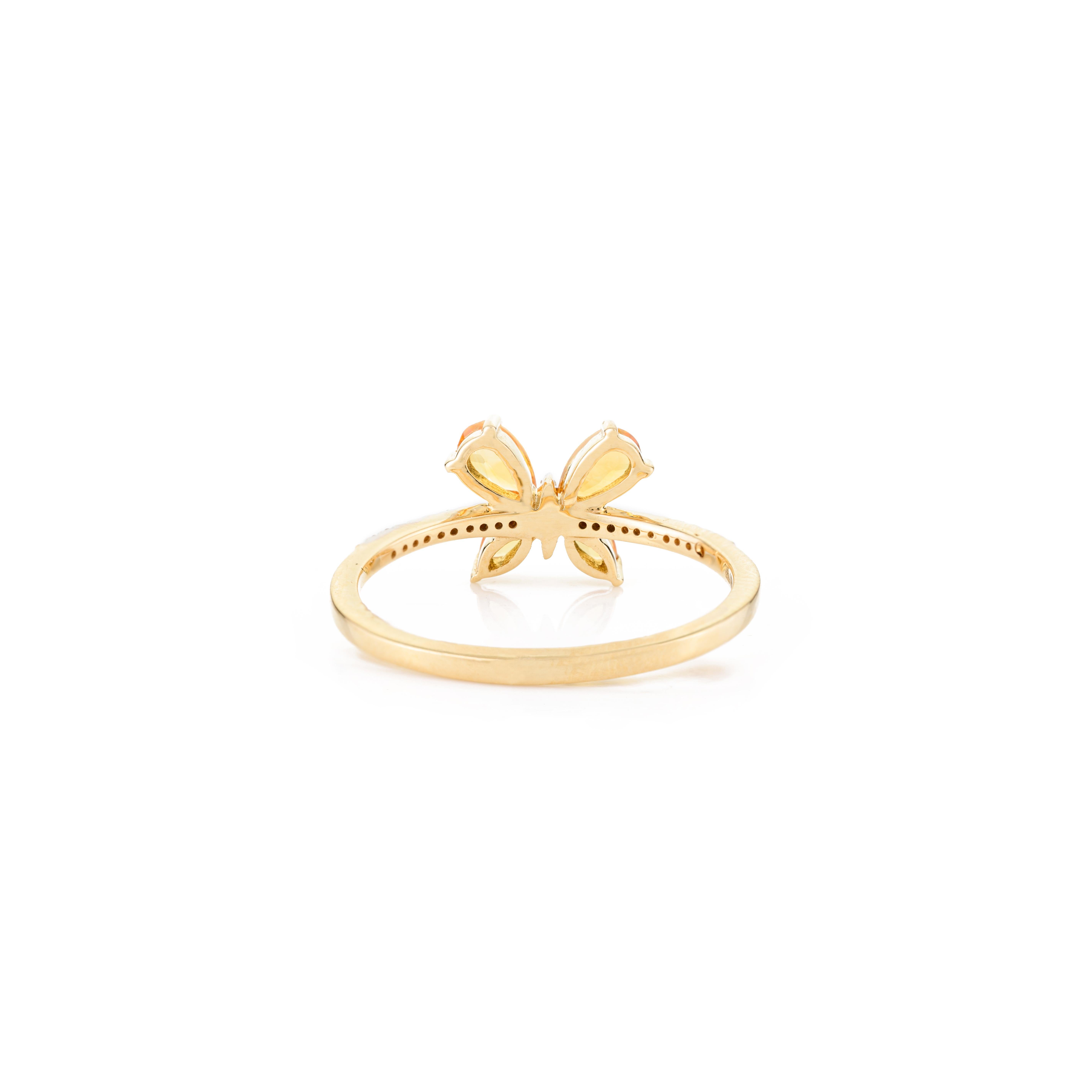 For Sale:  Solid 18k Yellow Gold Citrine Butterfly Minimalist Ring Gift for Girlfriend 7
