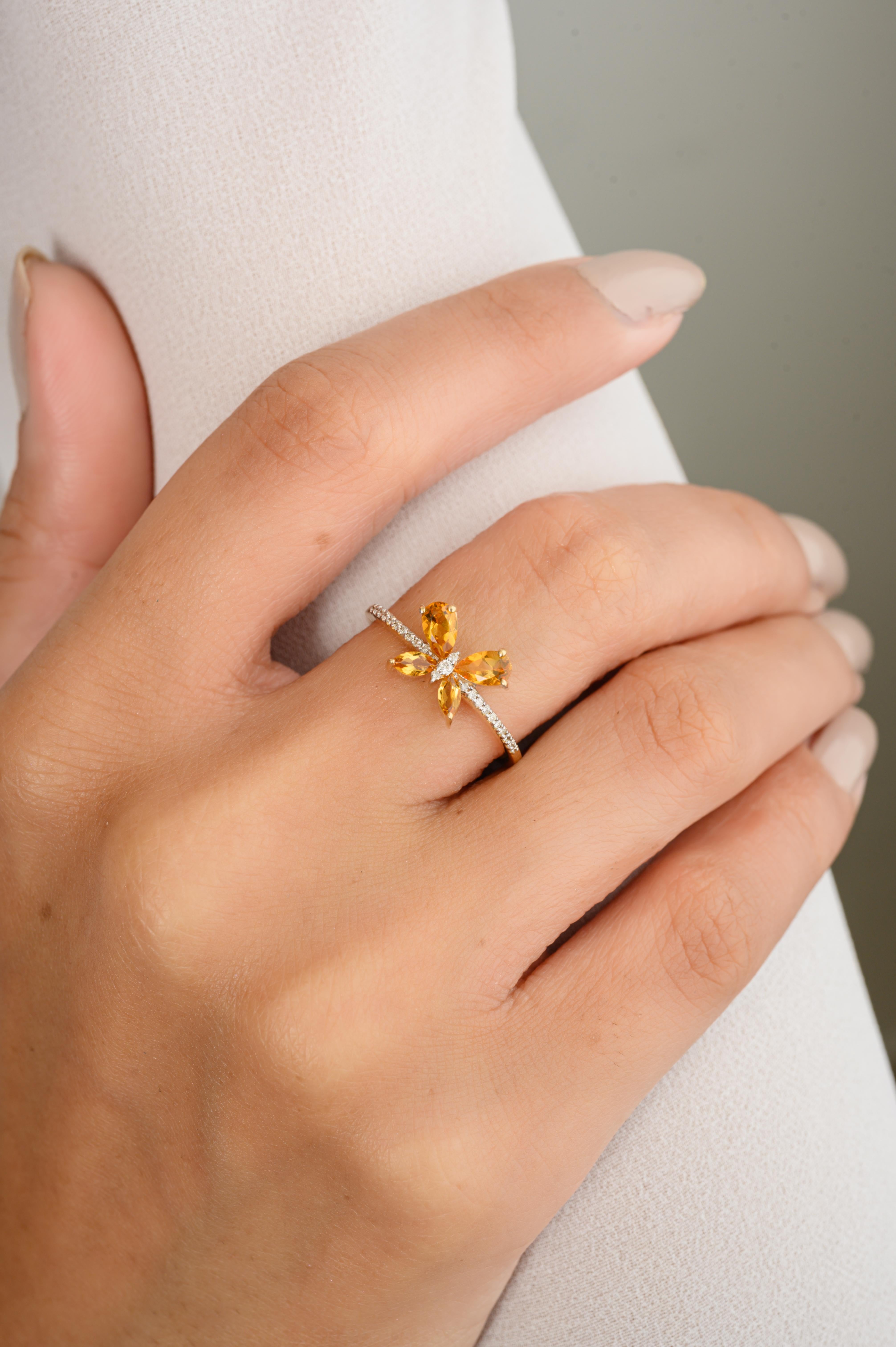 For Sale:  Solid 18k Yellow Gold Citrine Butterfly Minimalist Ring Gift for Girlfriend 8