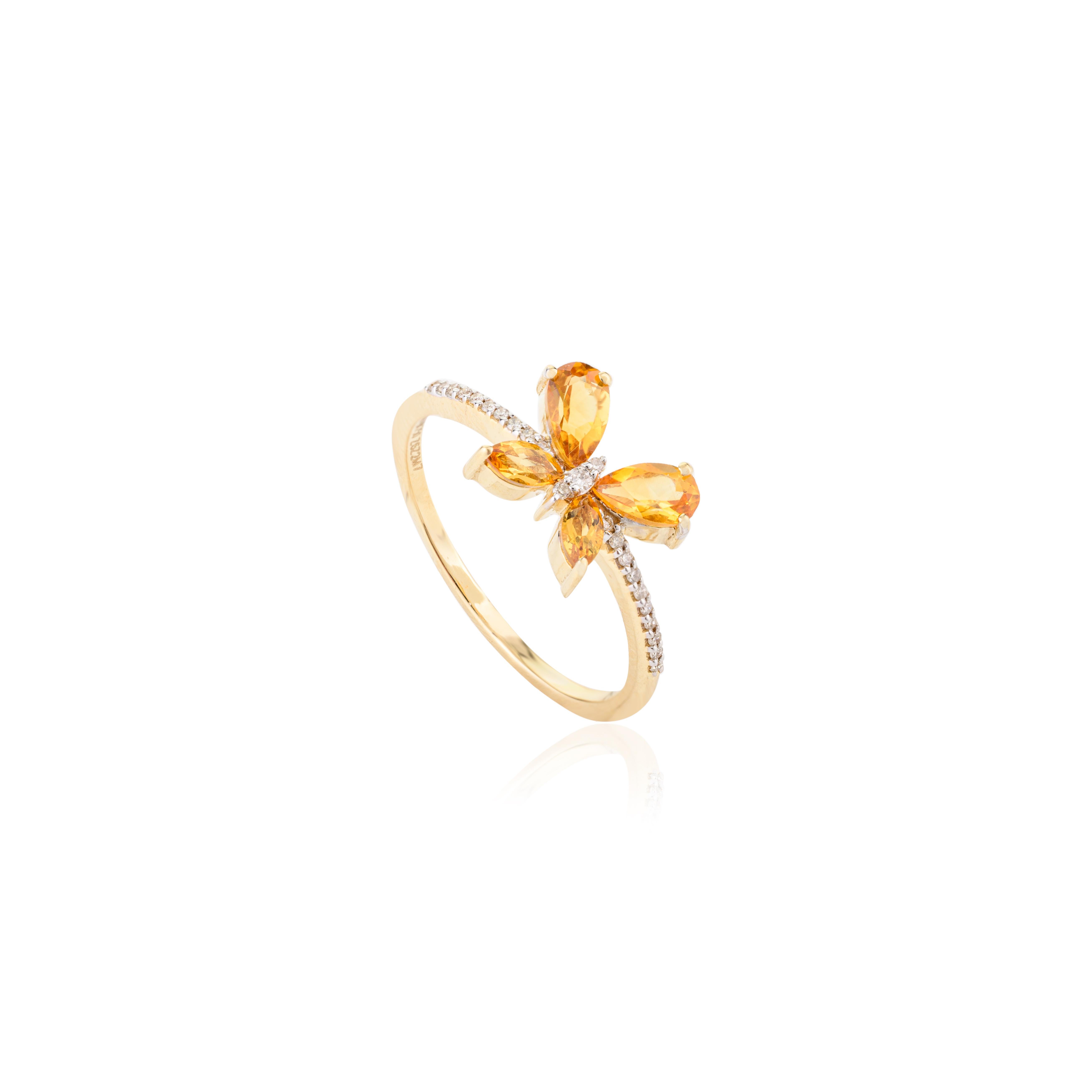 For Sale:  Solid 18k Yellow Gold Citrine Butterfly Minimalist Ring Gift for Girlfriend 9
