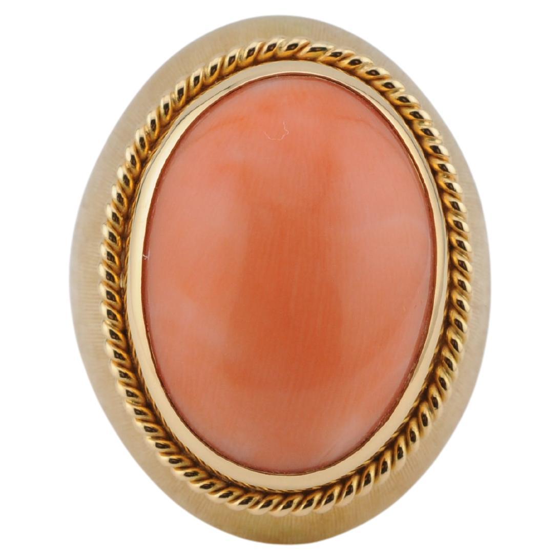 Bague en or jaune massif 18K avec corail 19,5 g, US 8