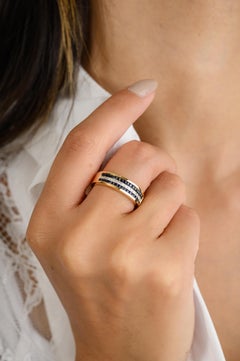 Blue Sapphire Diamond Engagement Band Ring Channel Set in 18k Yellow Gold