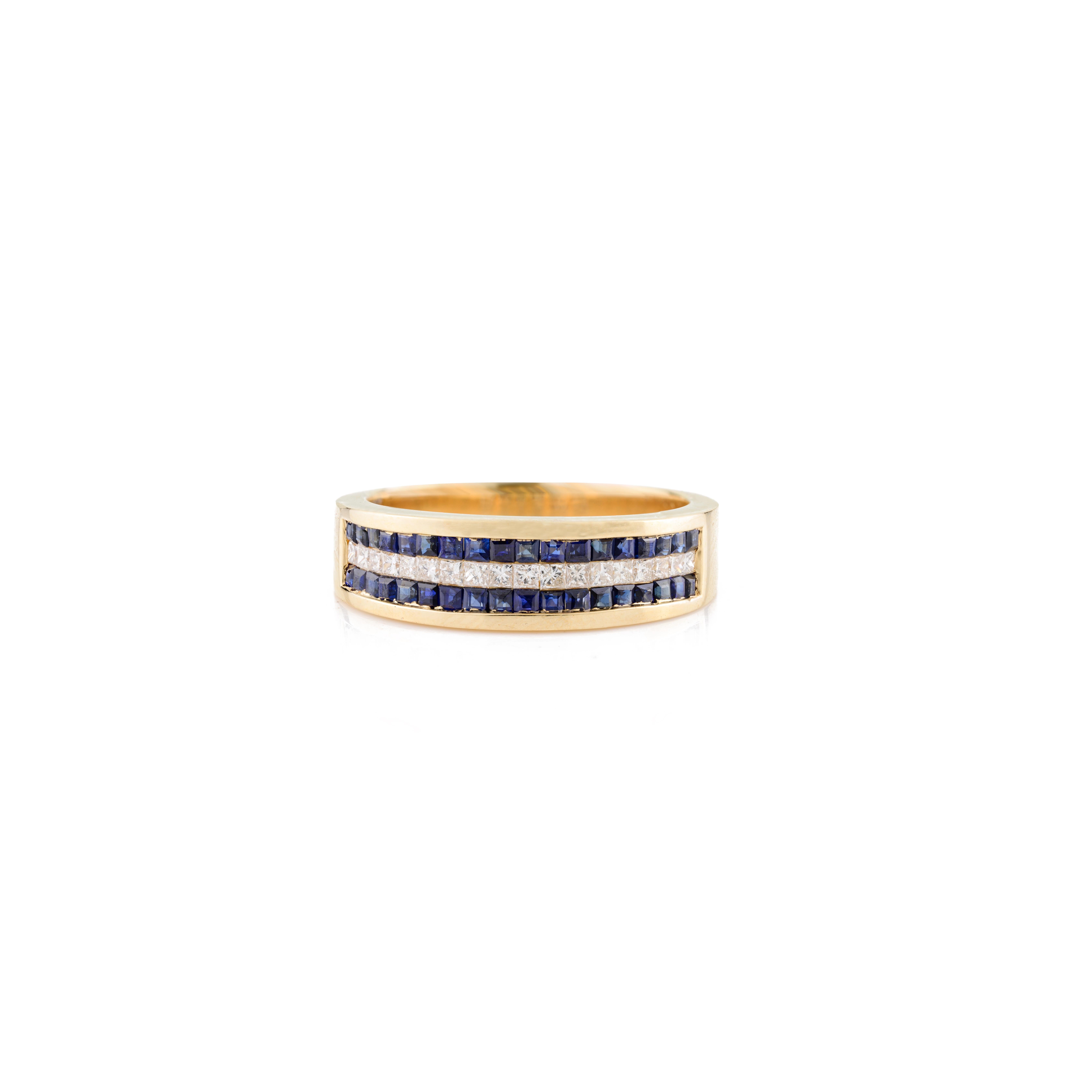 For Sale:  Blue Sapphire Diamond Engagement Band Ring Channel Set in 18k Yellow Gold 3