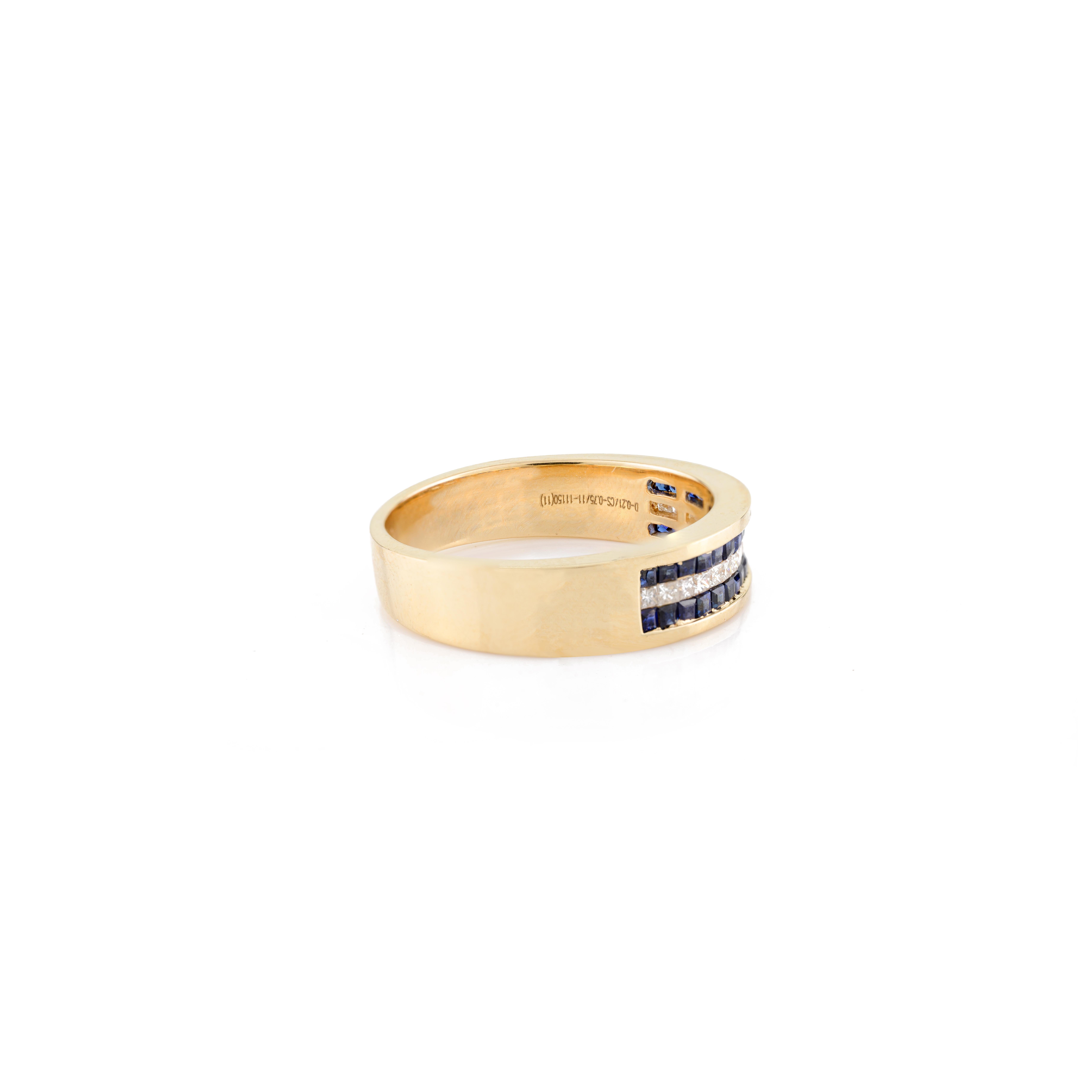 For Sale:  Blue Sapphire Diamond Engagement Band Ring Channel Set in 18k Yellow Gold 5