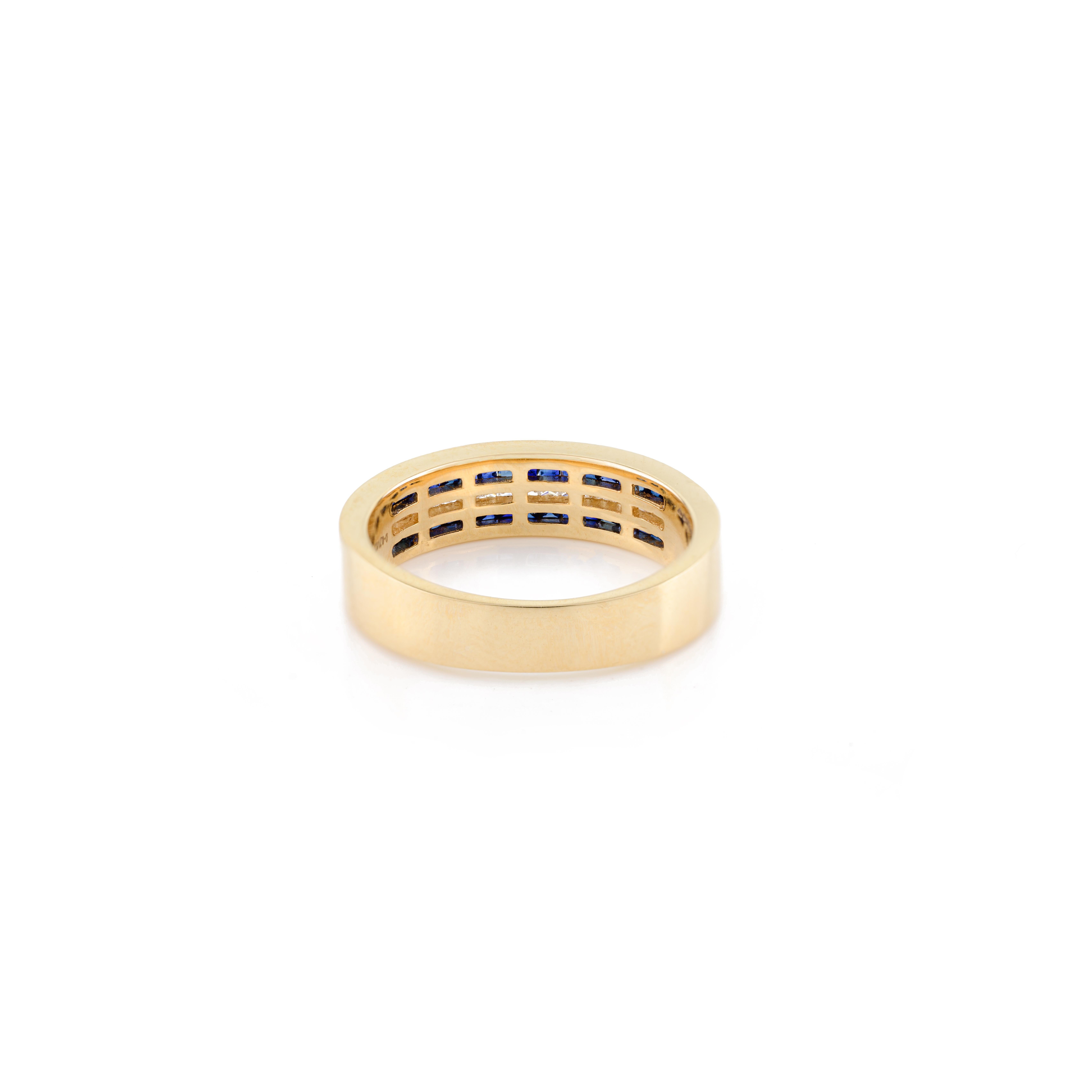 For Sale:  Blue Sapphire Diamond Engagement Band Ring Channel Set in 18k Yellow Gold 7