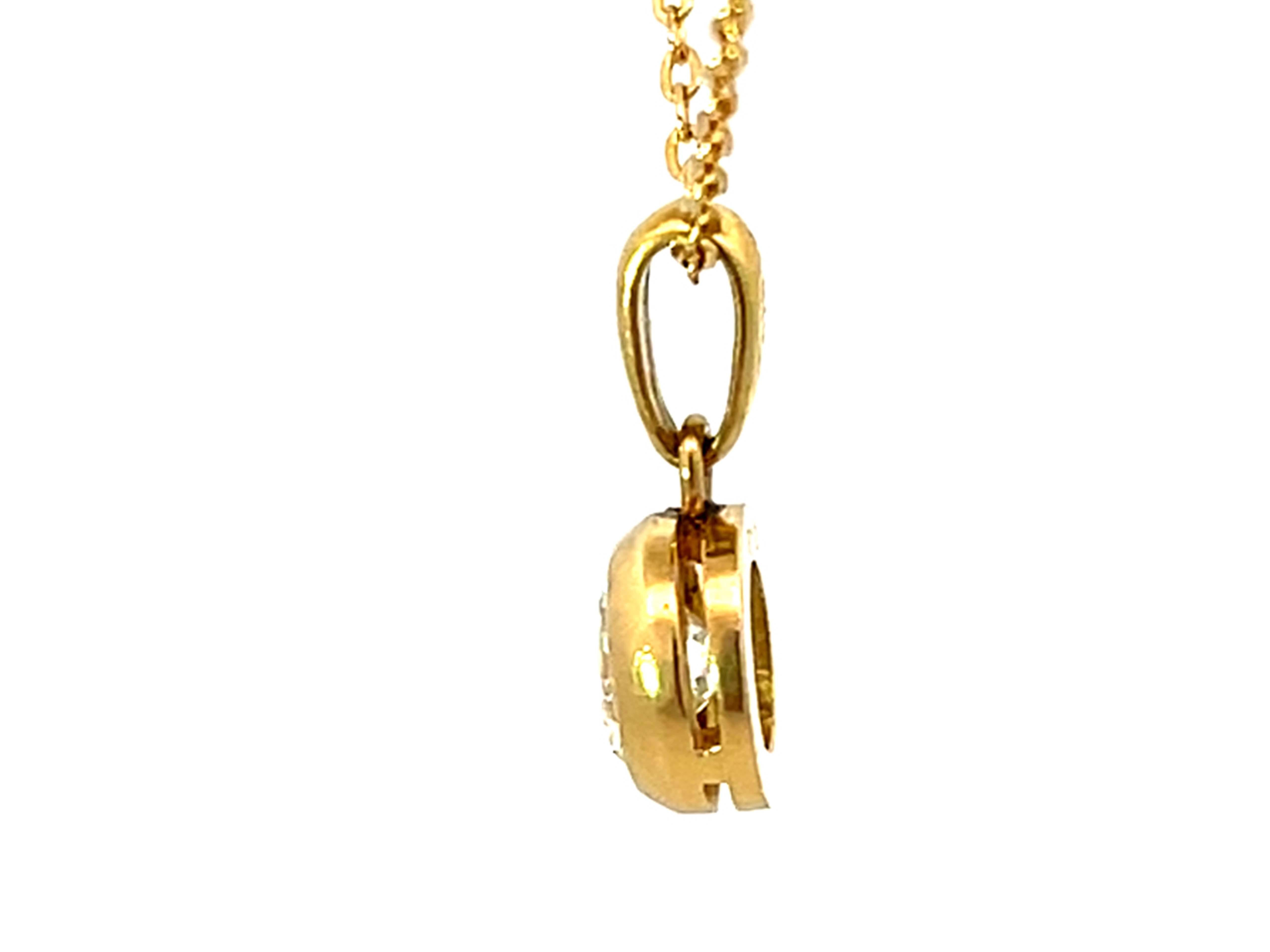 Women's Solid 18k Yellow Gold Diamond Bezel Pendant For Sale