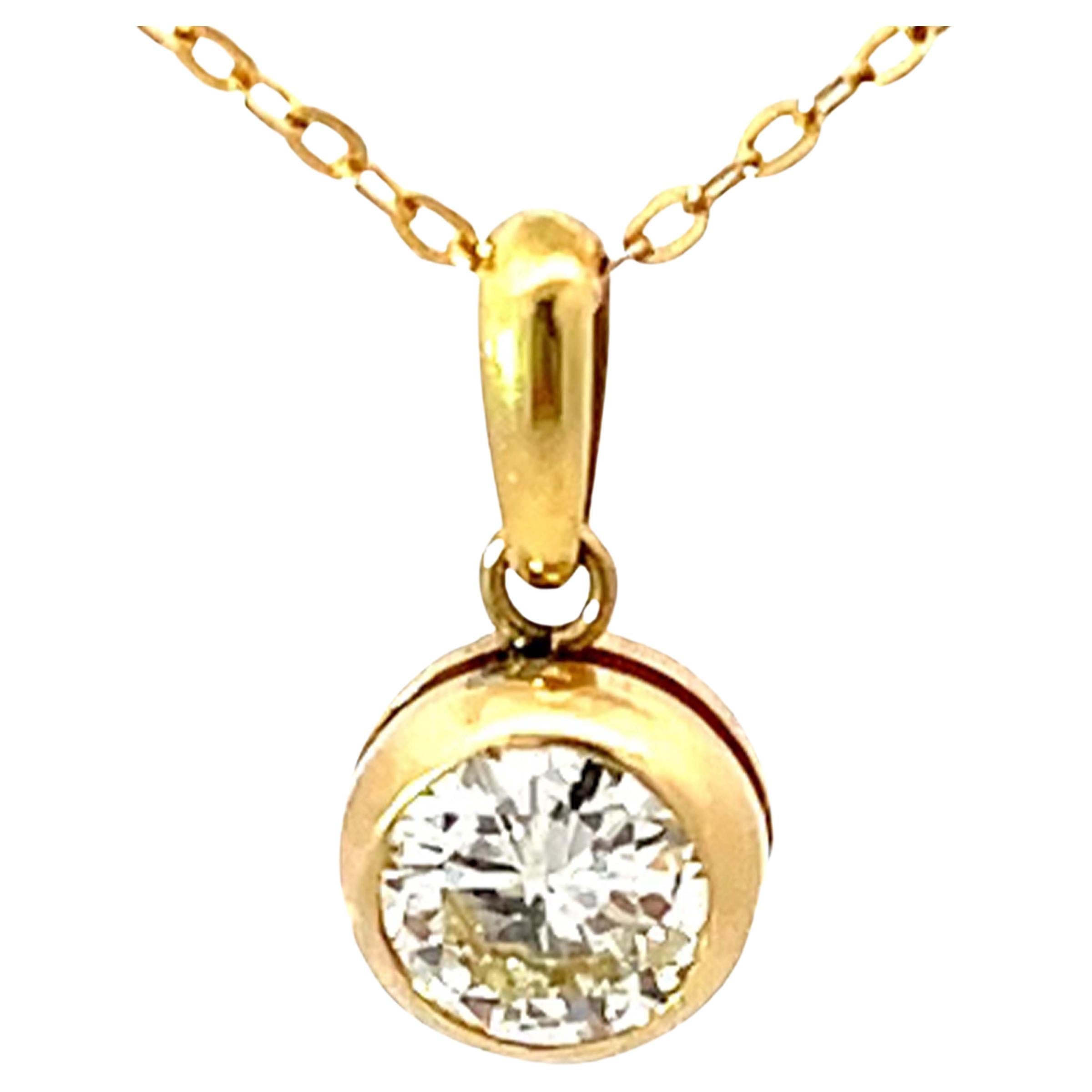 Solid 18k Yellow Gold Diamond Bezel Pendant For Sale