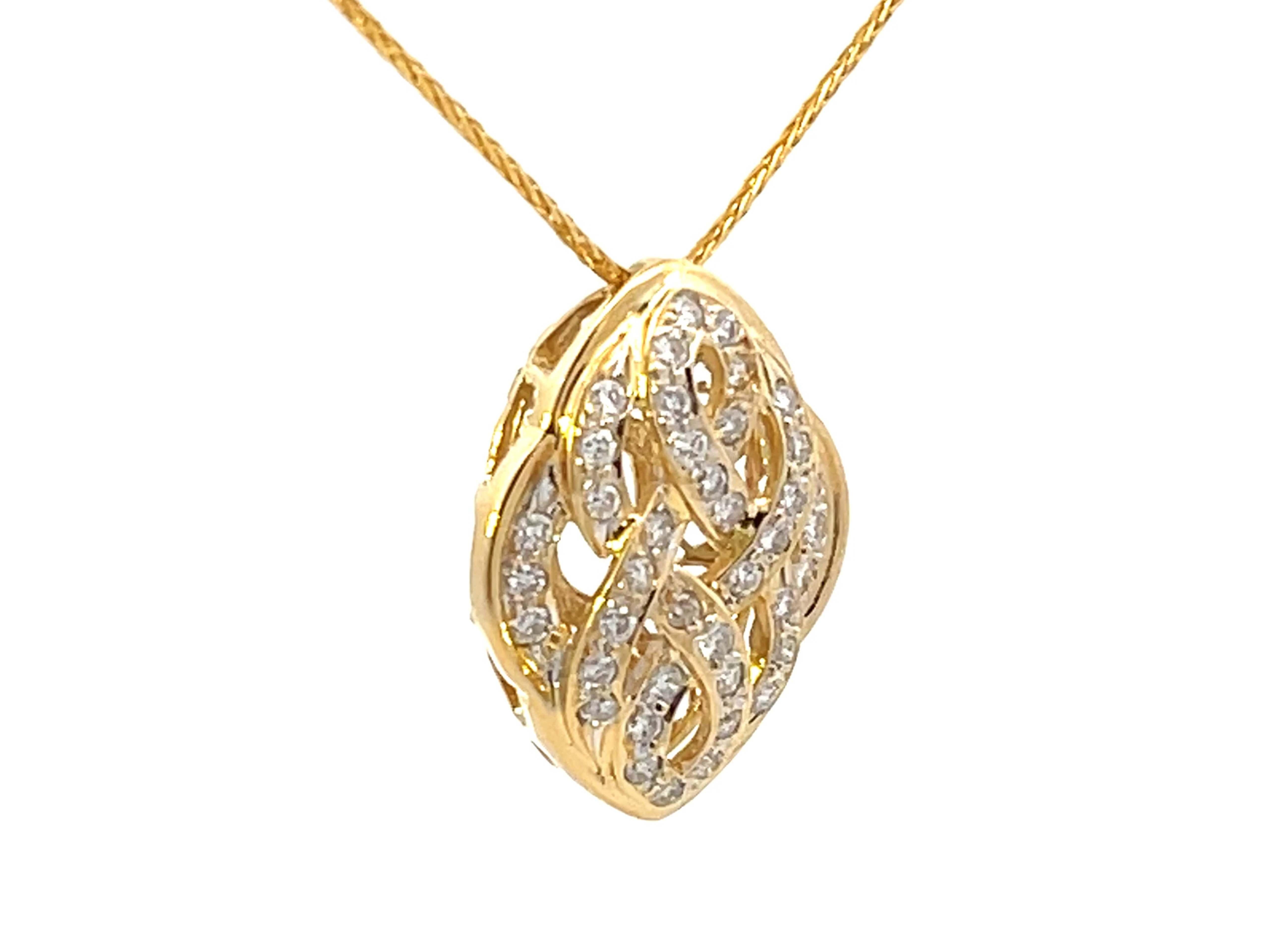 Modern Solid 18k Yellow Gold Diamond Pendant  For Sale