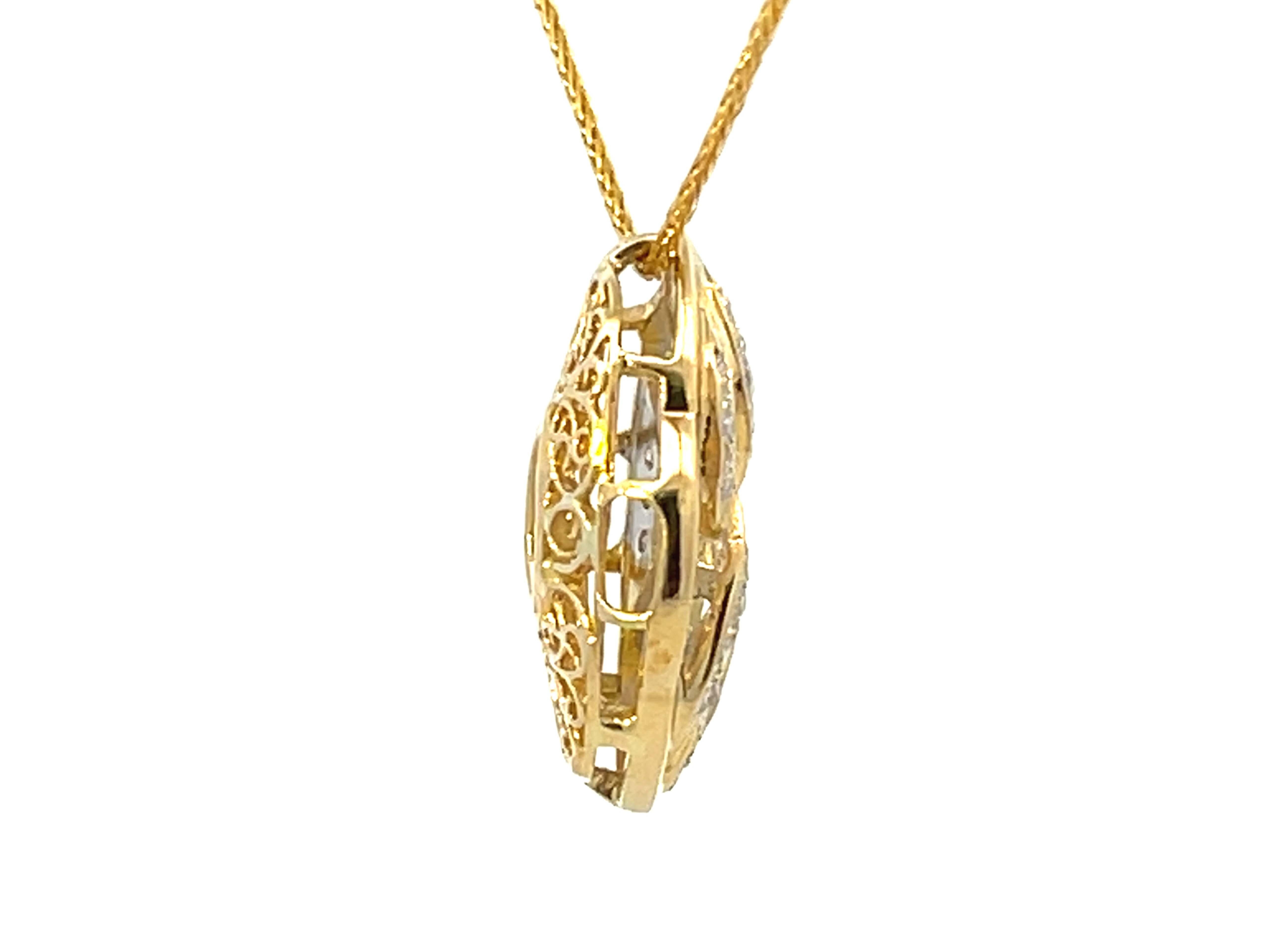 Solid 18k Yellow Gold Diamond Pendant  In Excellent Condition For Sale In Honolulu, HI