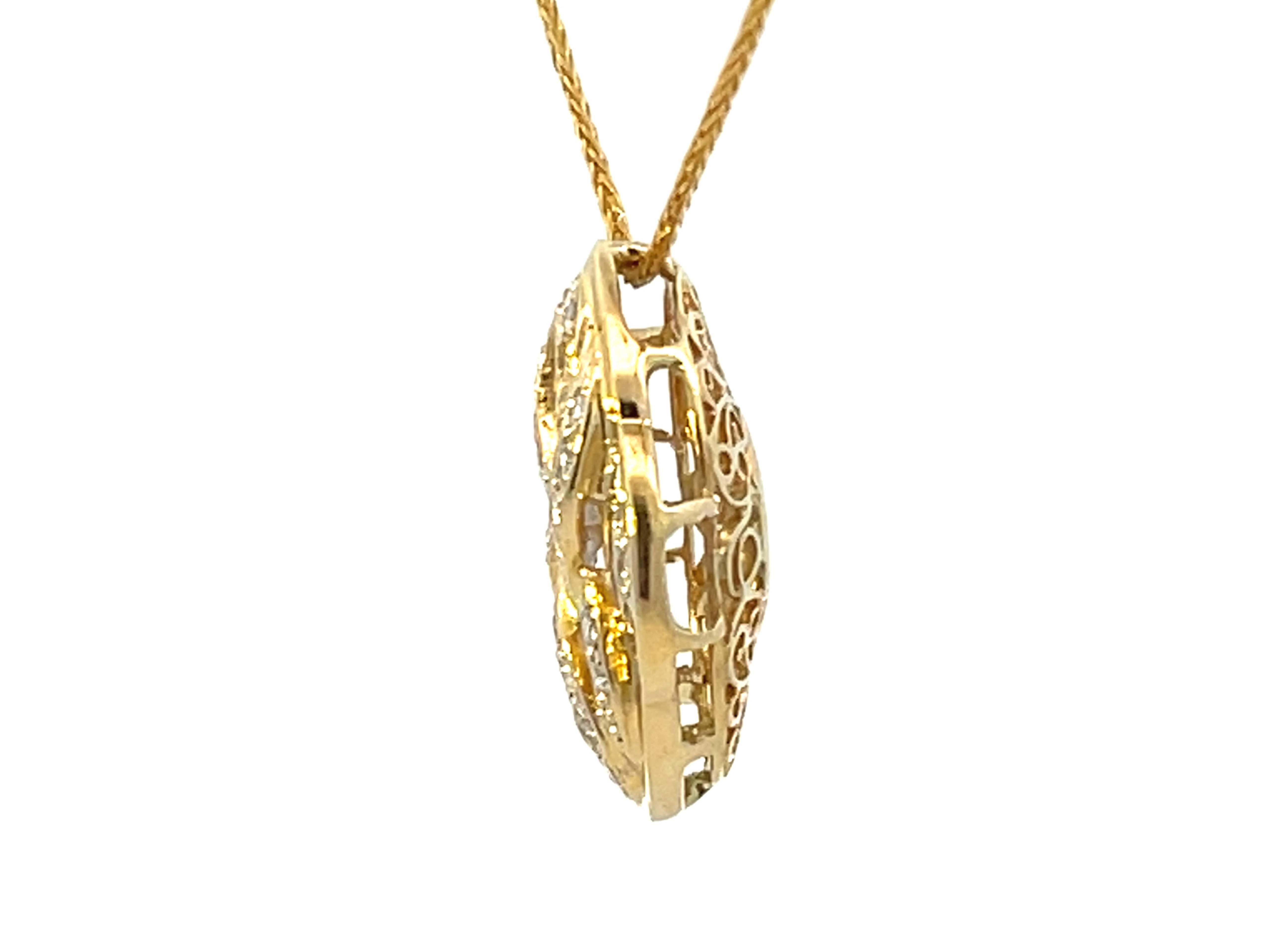 Women's Solid 18k Yellow Gold Diamond Pendant  For Sale