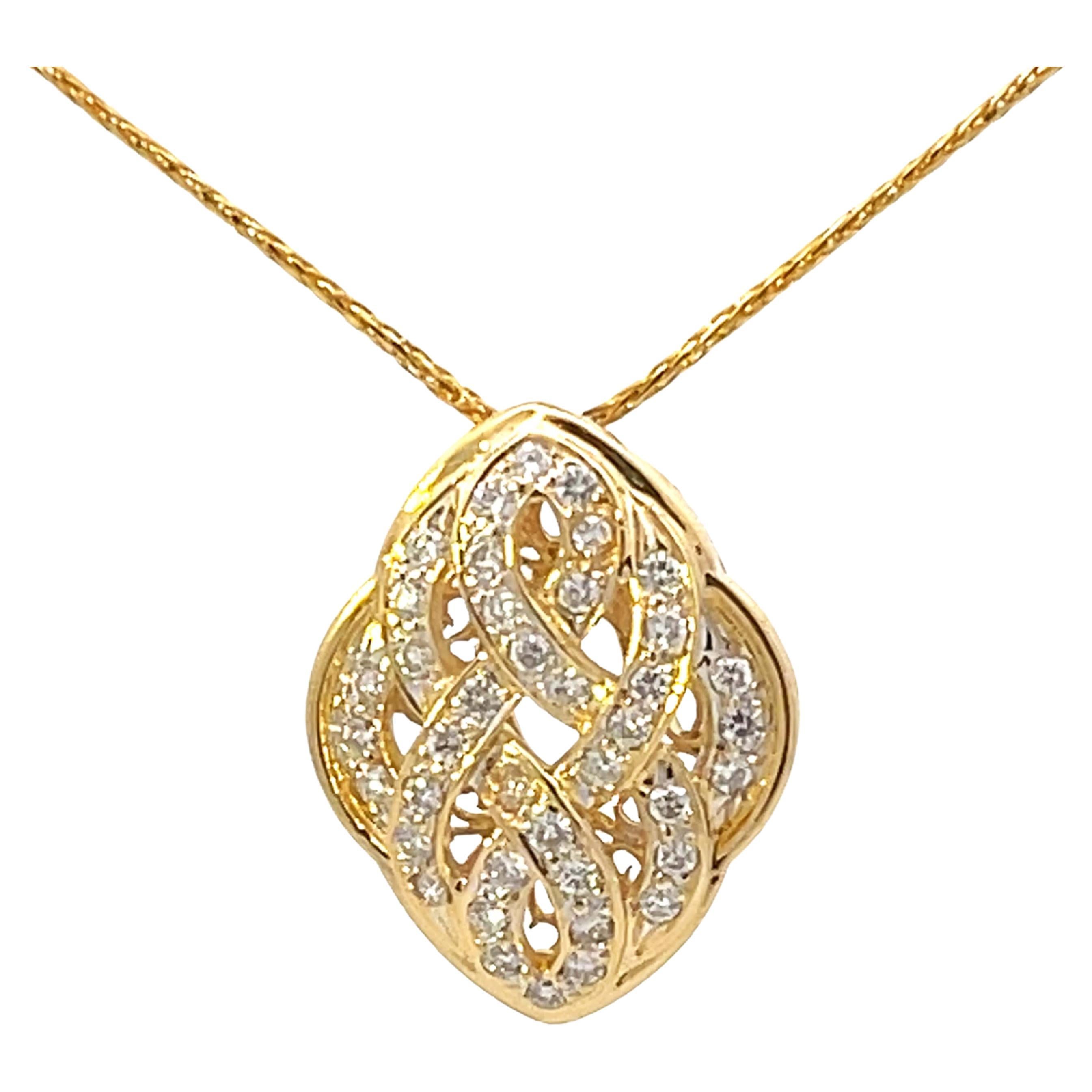 Solid 18k Yellow Gold Diamond Pendant  For Sale