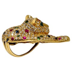 Solid 18k Yellow Gold Diamond, Ruby, Sapphire, and Emerald Pendant