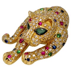 Solid 18k Yellow Gold Diamond, Ruby, Sapphire, and Emerald Pendant