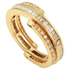 Solid 18k Yellow Gold Unique Channel Set Flip Over Diamond Engagement Band Ring