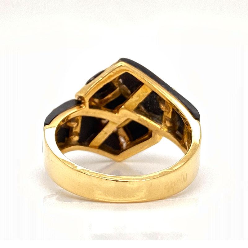Women's or Men's Solid 18 Karat Yellow Gold Genuine Diamond and Black Onyx Ring 6.3g