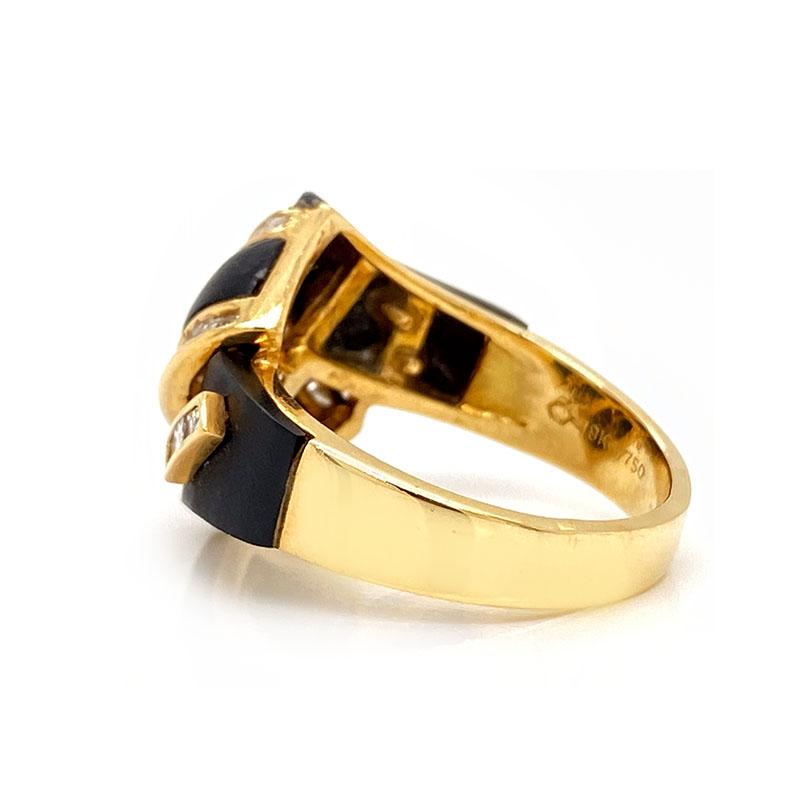 Solid 18 Karat Yellow Gold Genuine Diamond and Black Onyx Ring 6.3g 1