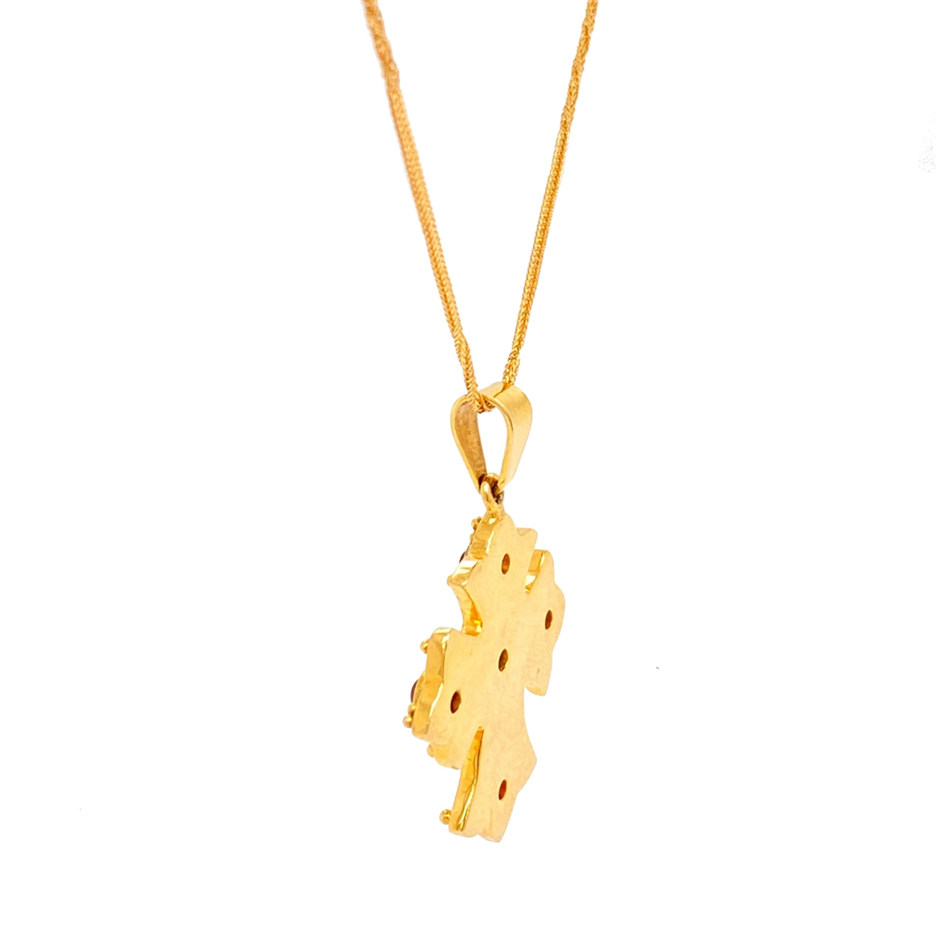 Women's Solid 18 Karat Yellow Gold Genuine Diamond and Garnet Cross Necklace 13.2g
