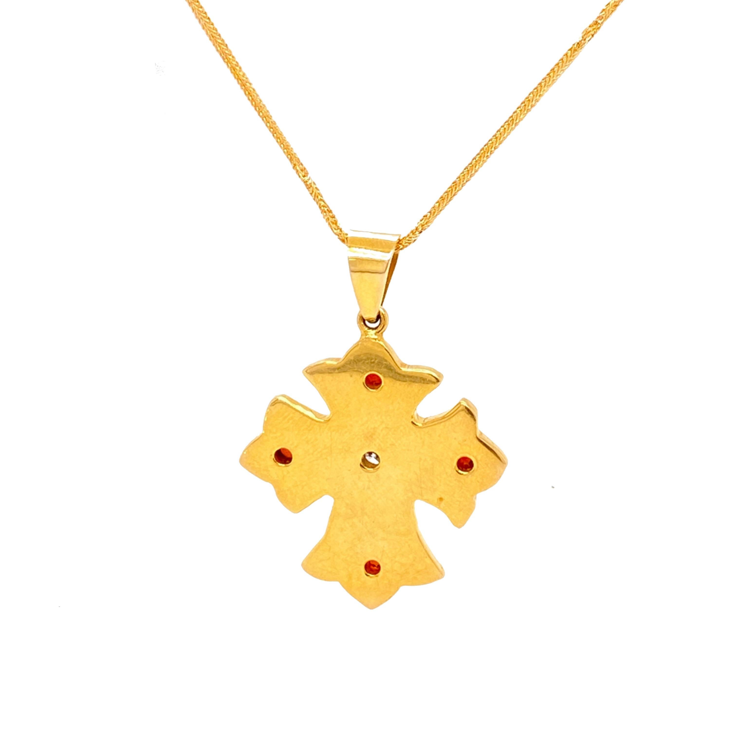 Solid 18 Karat Yellow Gold Genuine Diamond and Garnet Cross Necklace 13.2g 1