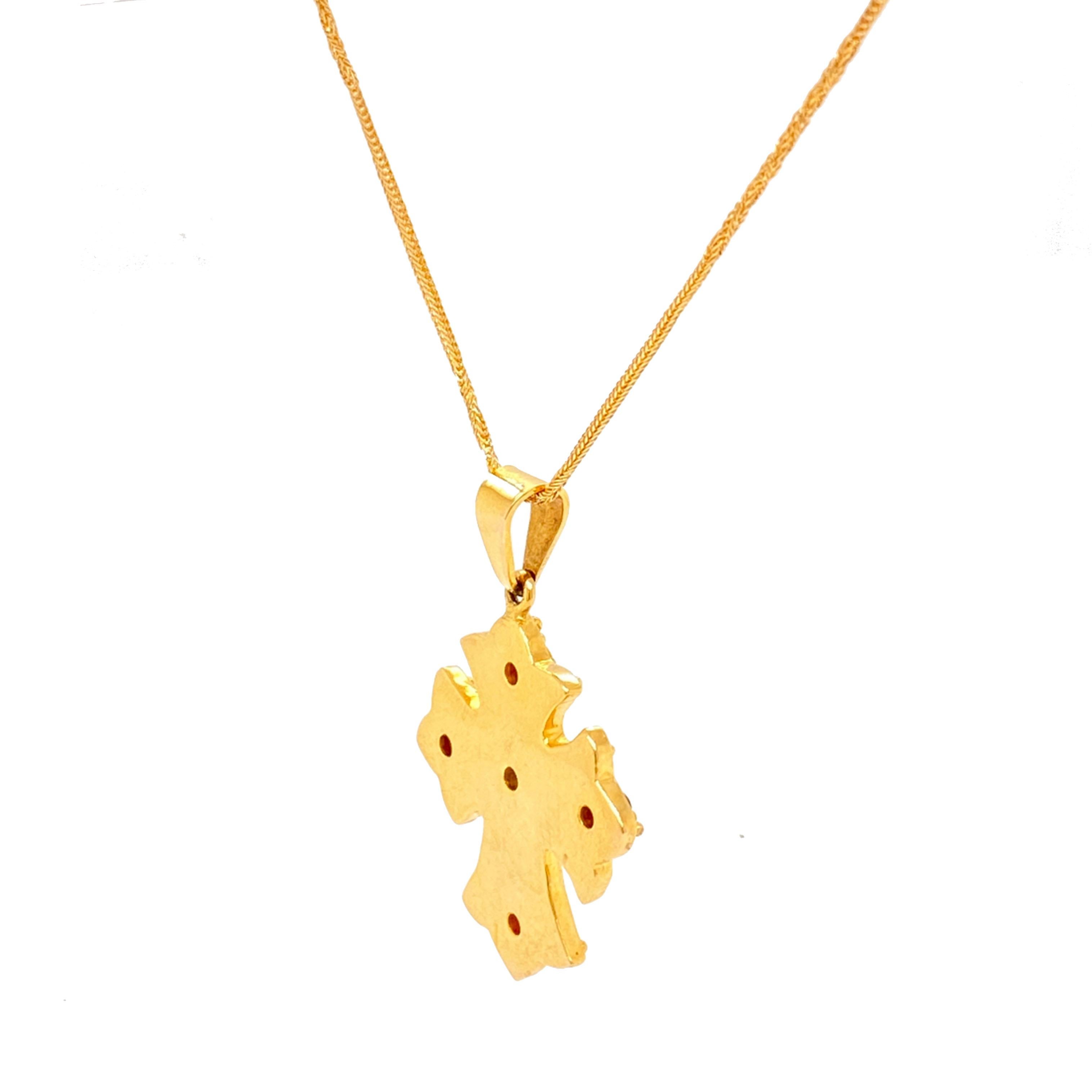Solid 18 Karat Yellow Gold Genuine Diamond and Garnet Cross Necklace 13.2g 2