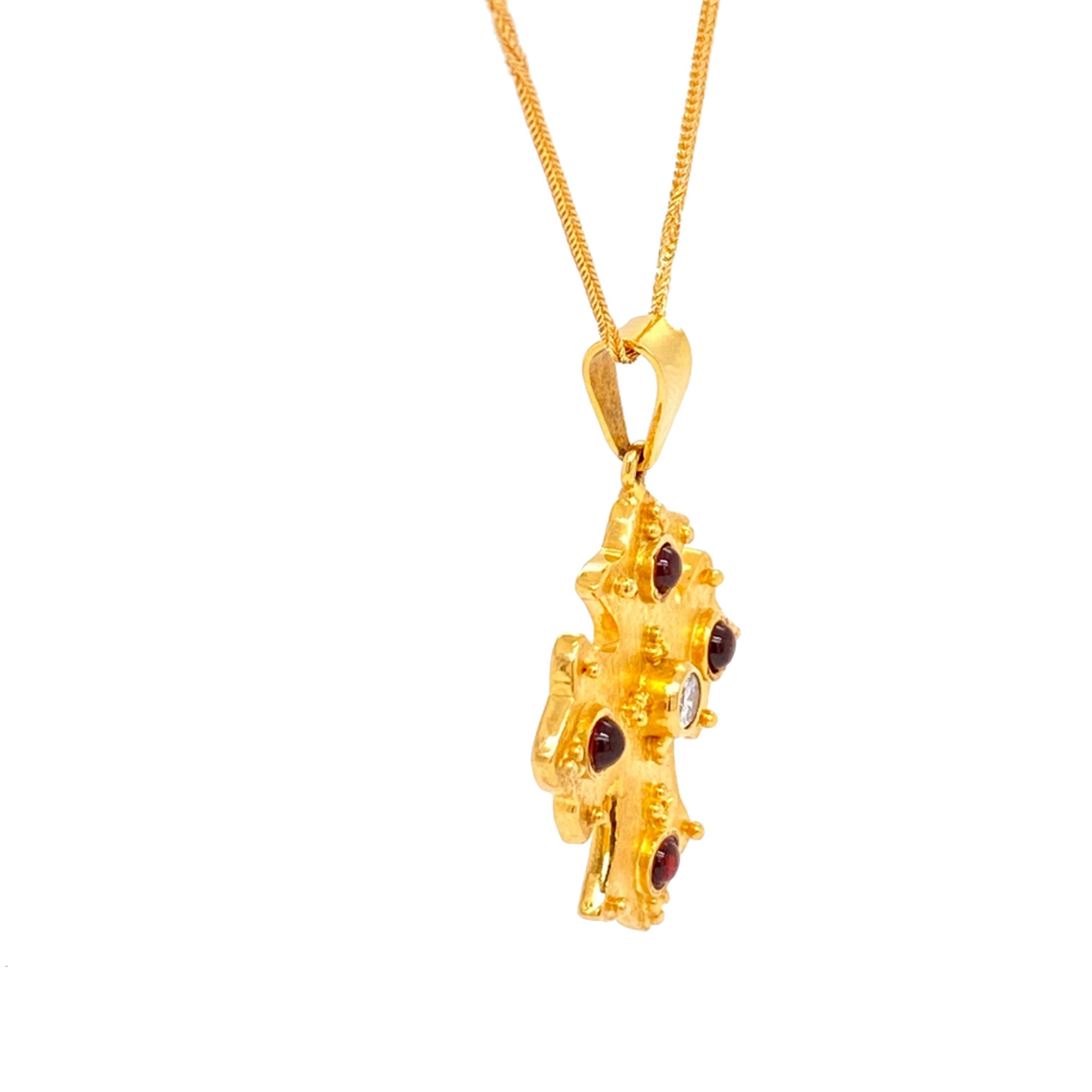 Solid 18 Karat Yellow Gold Genuine Diamond and Garnet Cross Necklace 13.2g 3