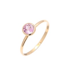 Solid 18k Yellow Gold Genuine Pink Sapphire Ring, Dainty Sapphire Ring for Her