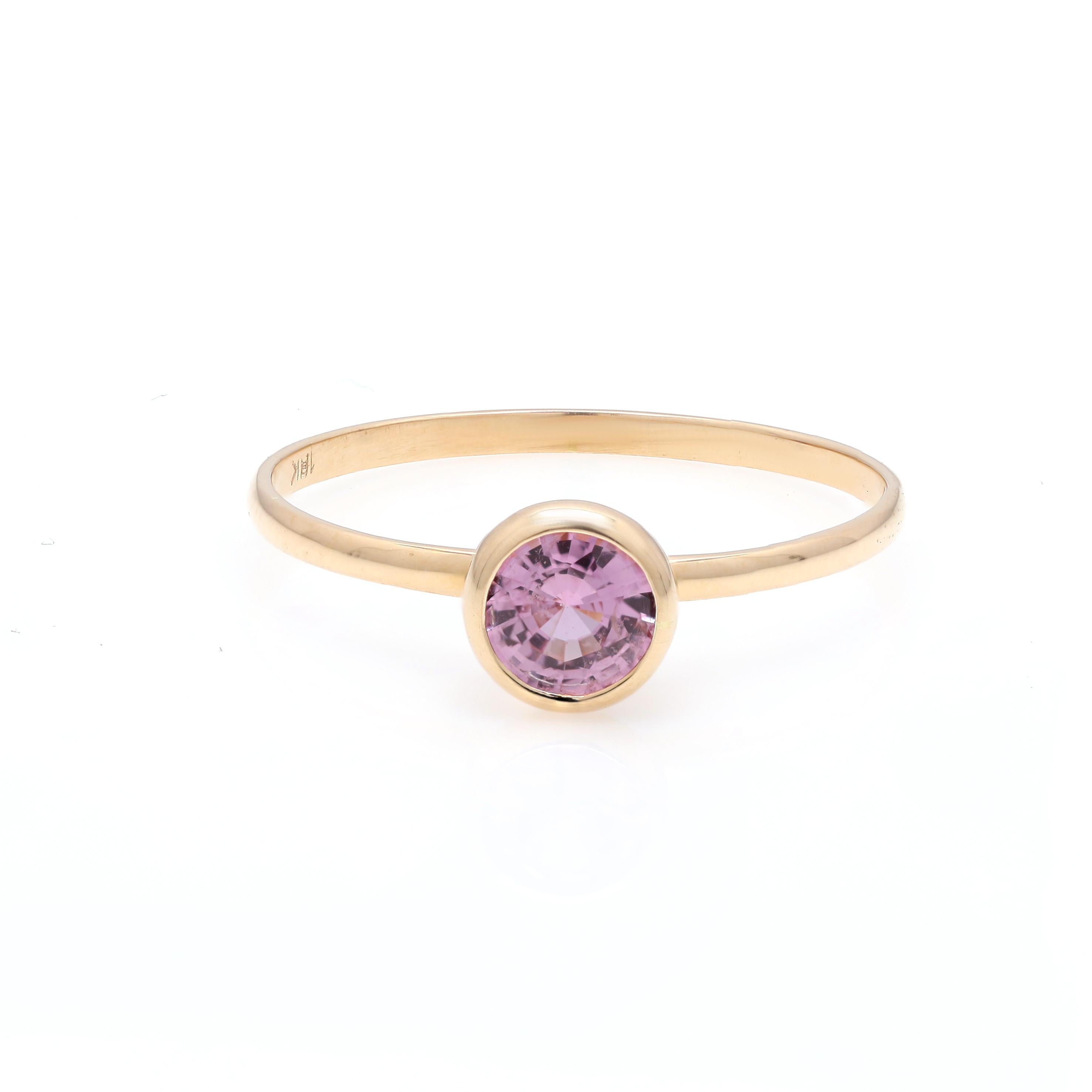 For Sale:  Solid 18k Yellow Gold Genuine Pink Sapphire Ring, Dainty Sapphire Ring for Her 3