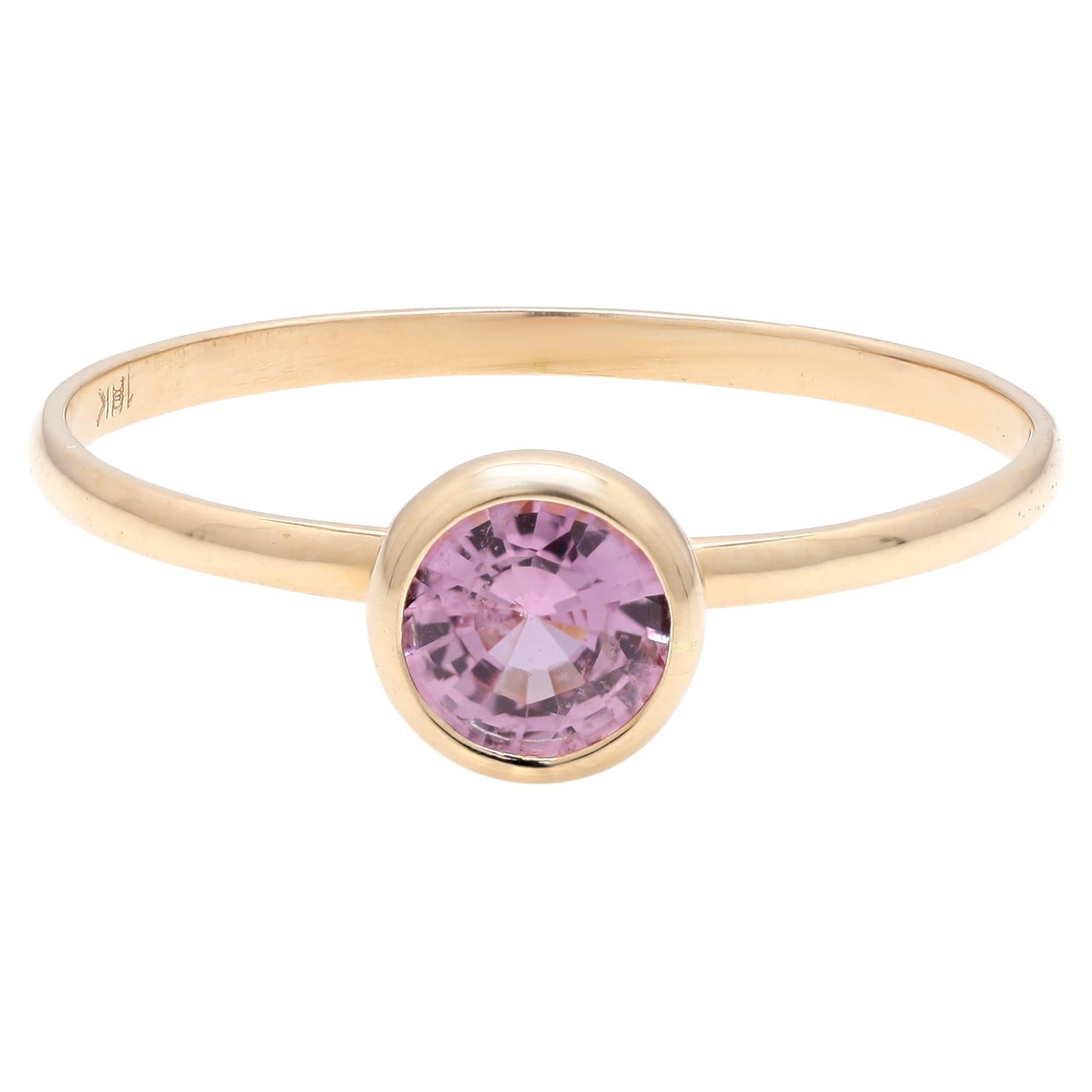 Anillo de zafiro rosa auténtico de oro amarillo macizo de 18 quilates, Anillo de zafiro delicado para ella