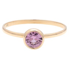 Solid 18k Yellow Gold Genuine Pink Sapphire Ring, Dainty Sapphire Ring for Her